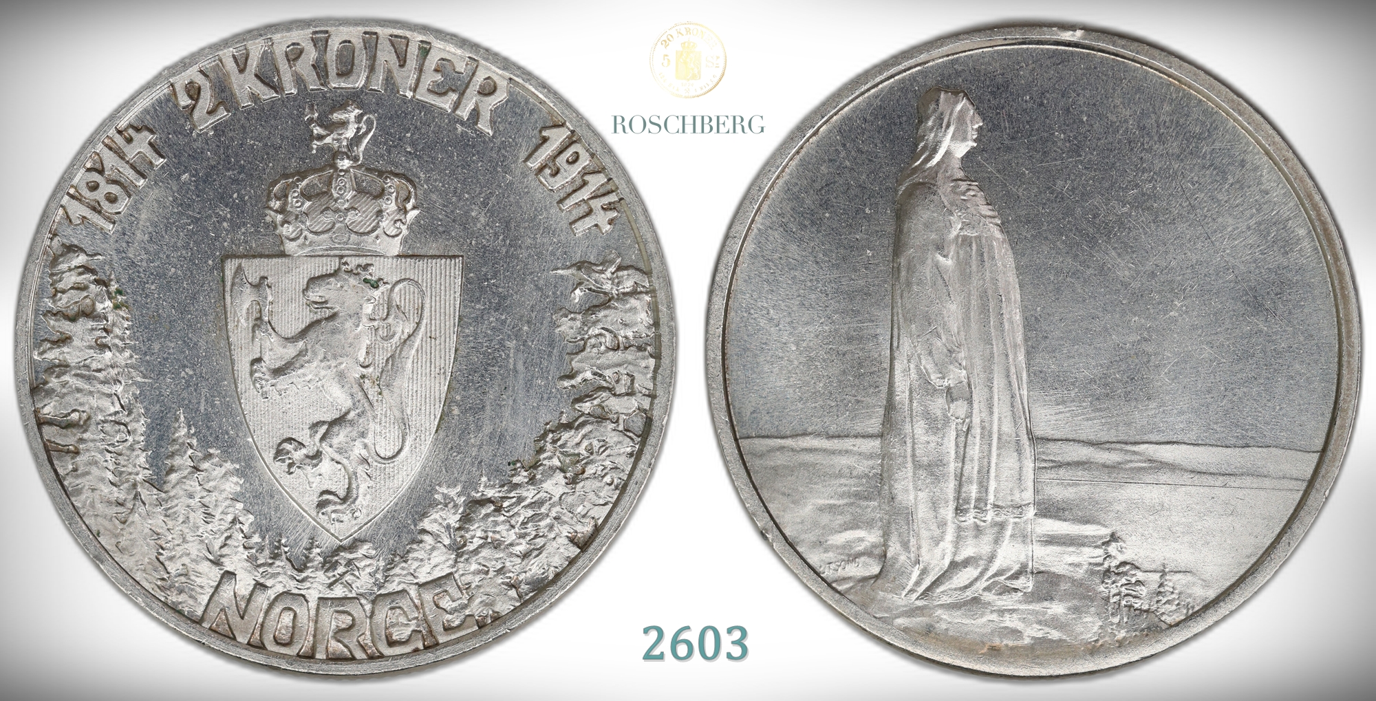 Norge 2 Kroner 1914 Mor Norge Kv: 0/01