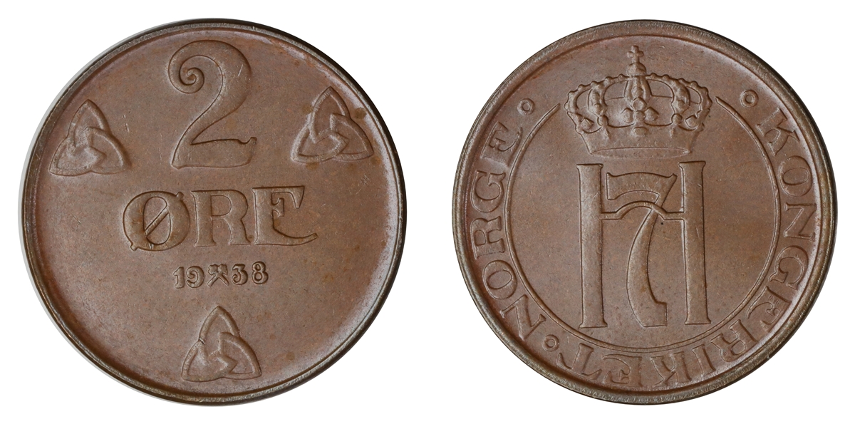 Norge 2 Øre 1938  Kv: 0