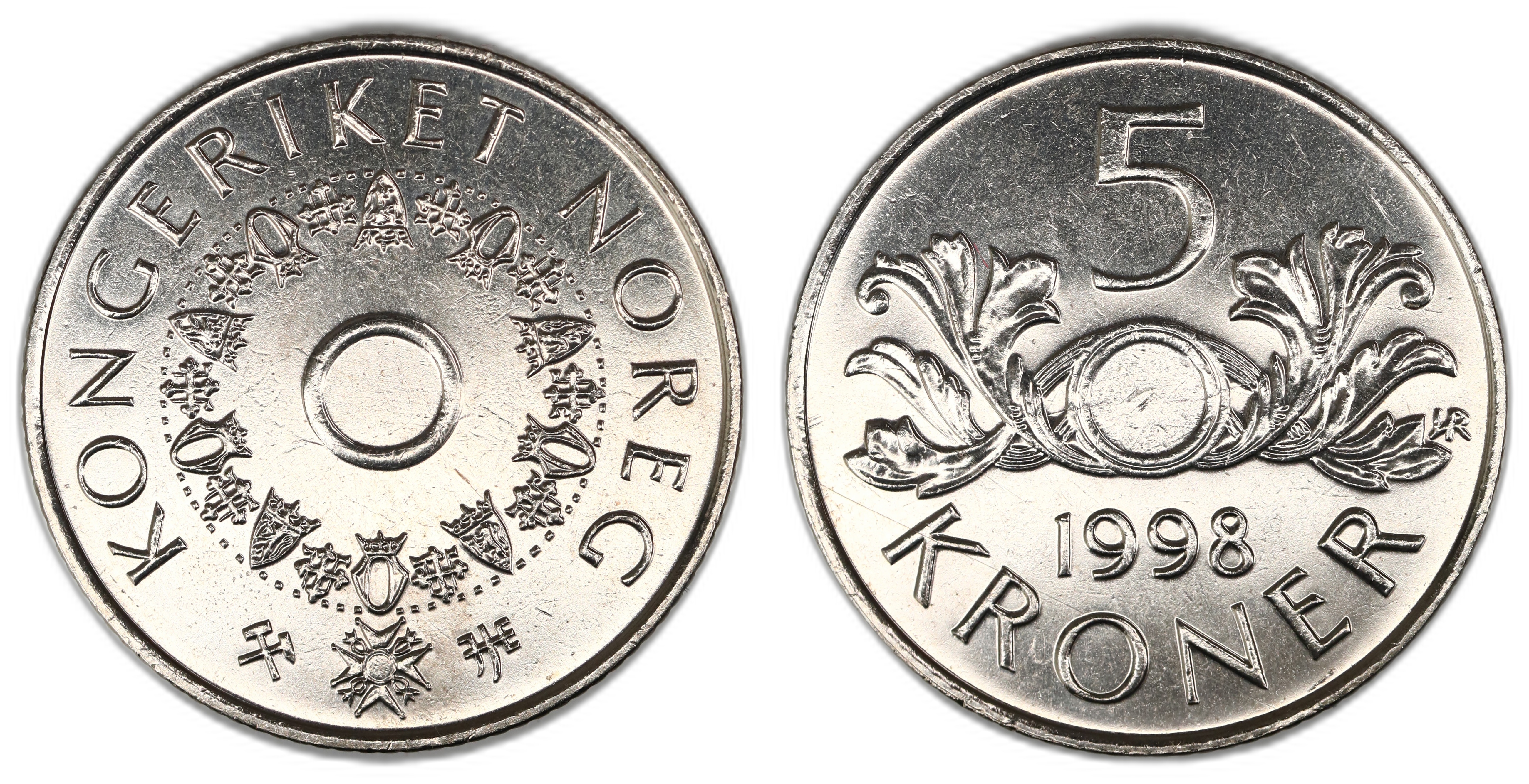 Norge 5 Kroner 1998 Uten Hull Kv: 0