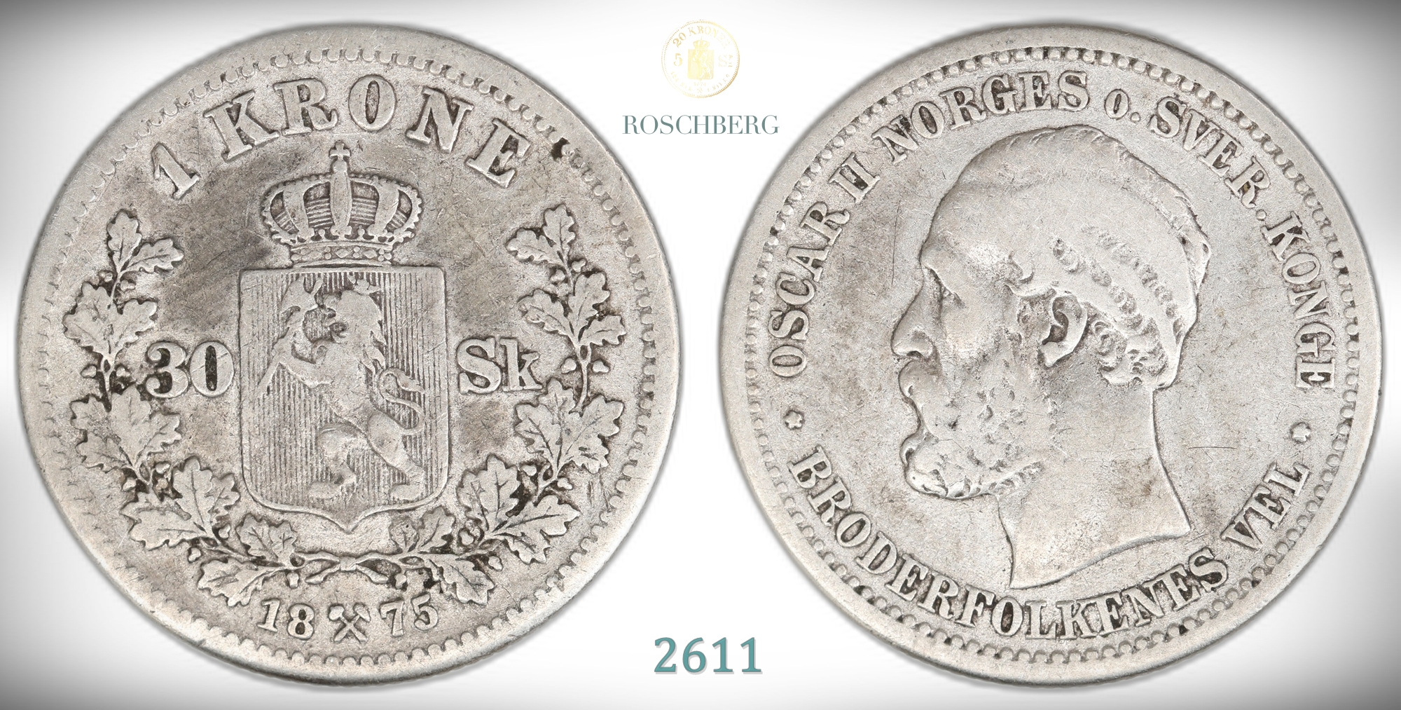 Norge 1 Krone / 30 Sk. 1875  Kv: 1