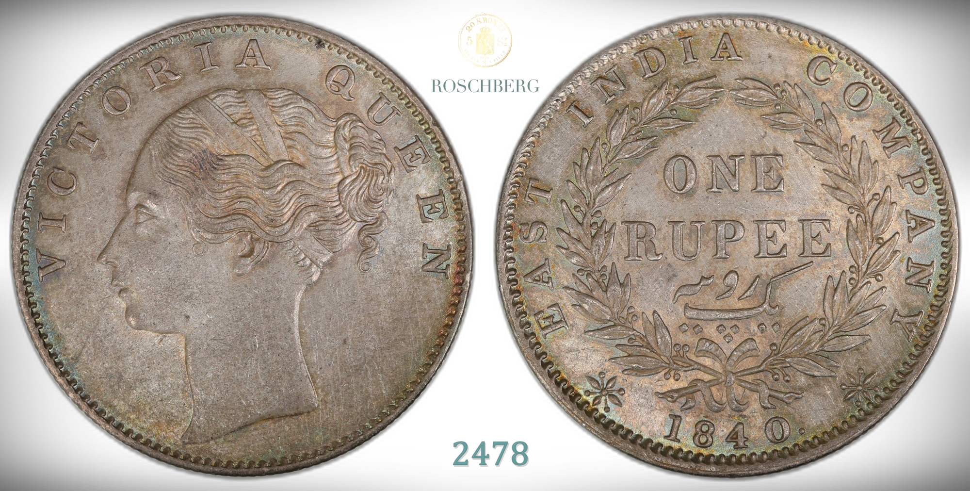 India, British Rupee 1840  Kv: 0/01 (UNC)
