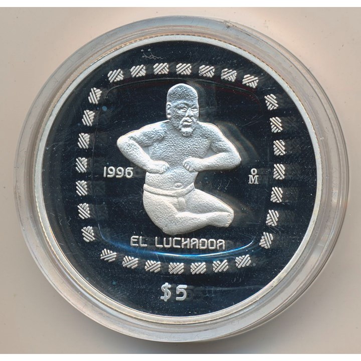 Mexico 5 Pesos 1996 El Luchador 1 Oz 999 sølv Proof