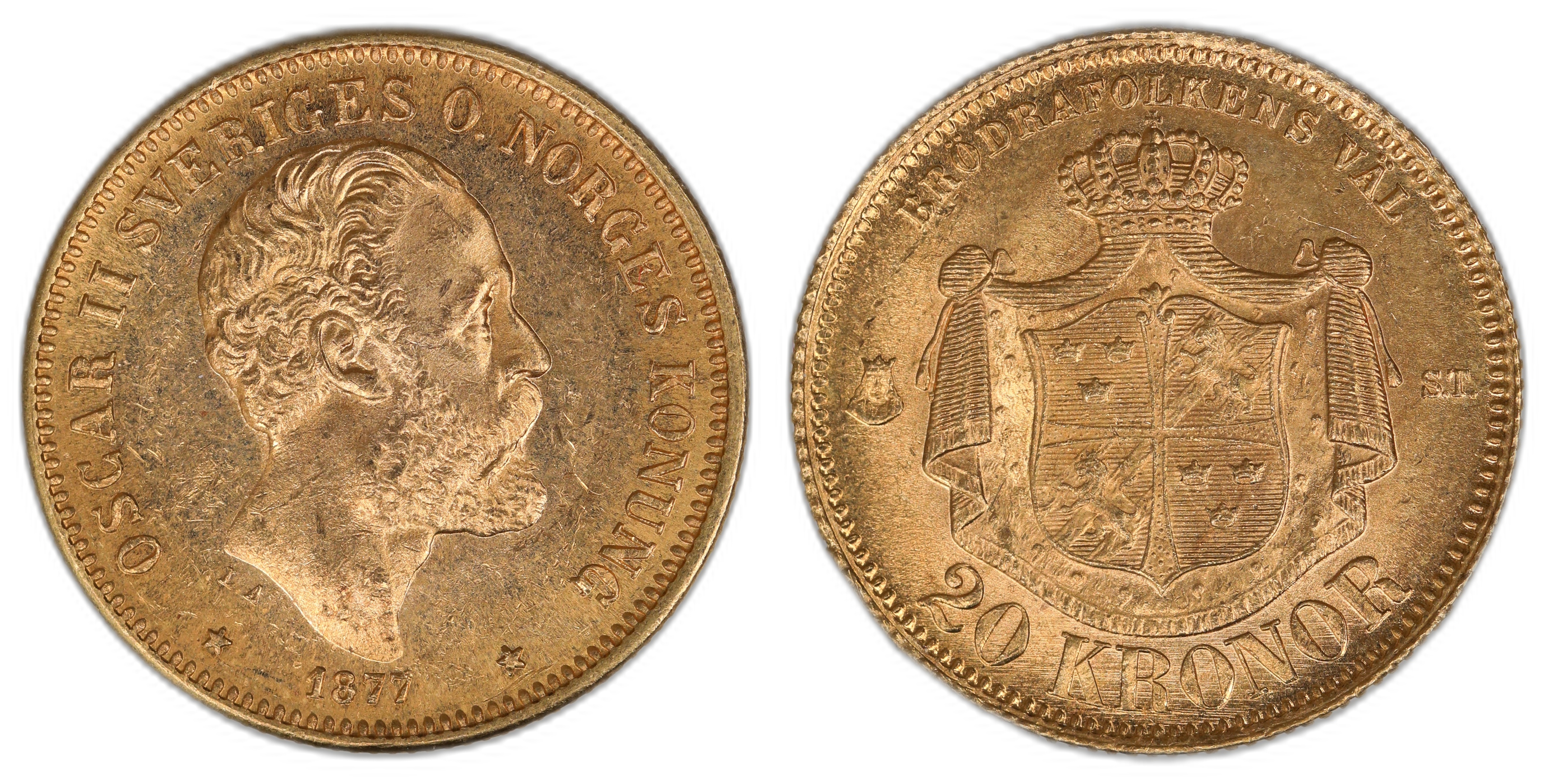 Sverige 20 Kronor 1877  Kv: 0/01