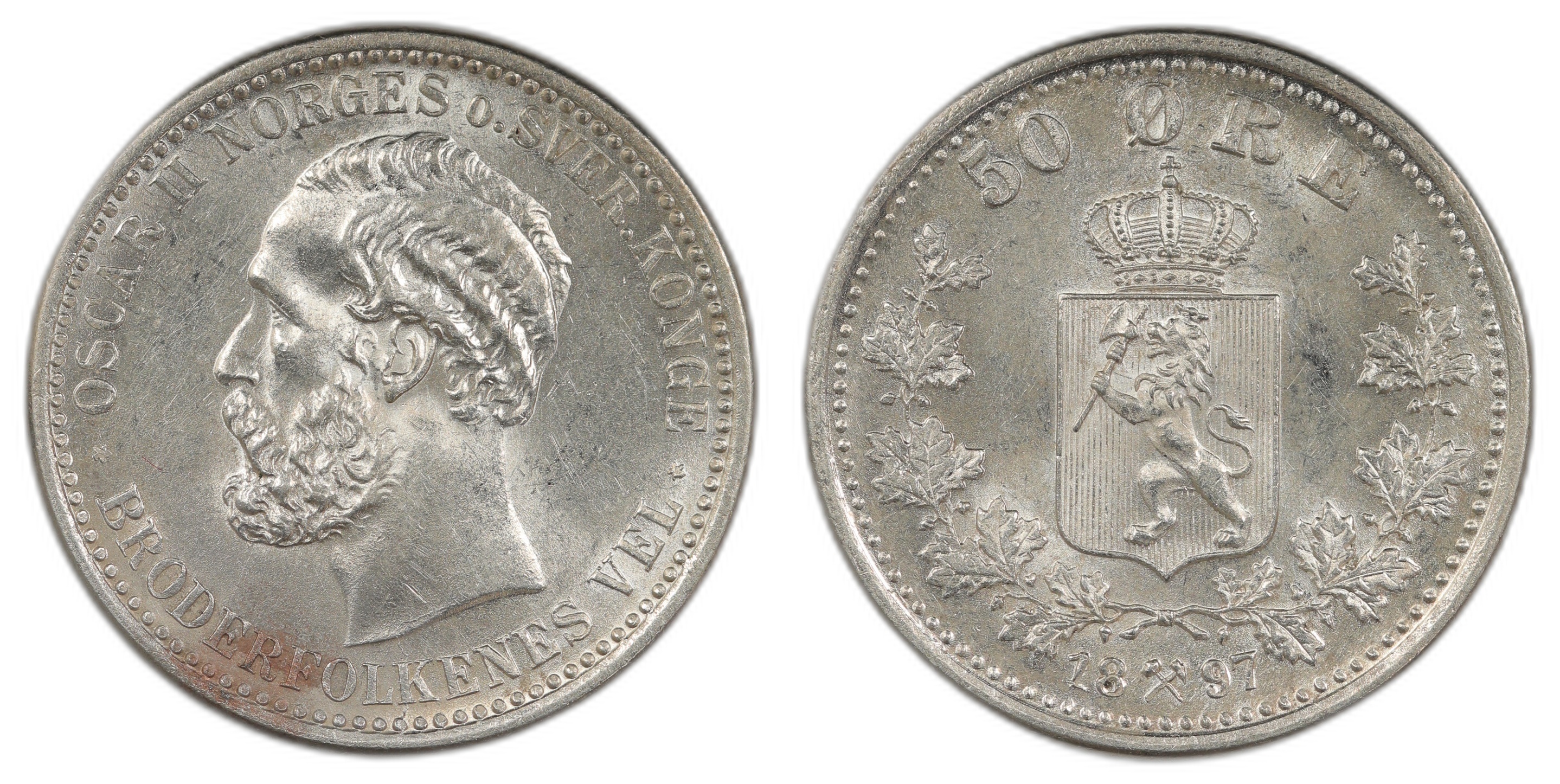 Norge 50 Øre 1897 Kv 0, liten flekk