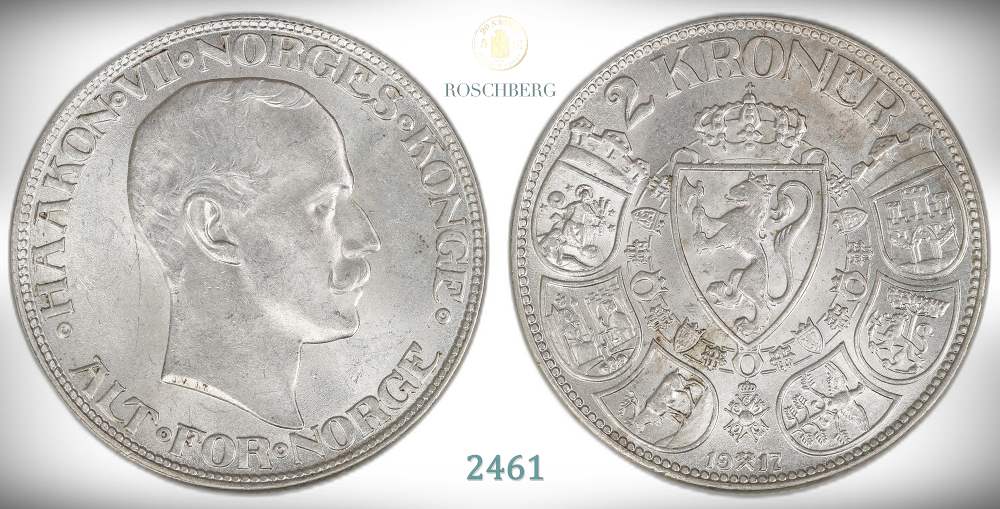 Norge 2 Kroner 1917  Kv: 0/01