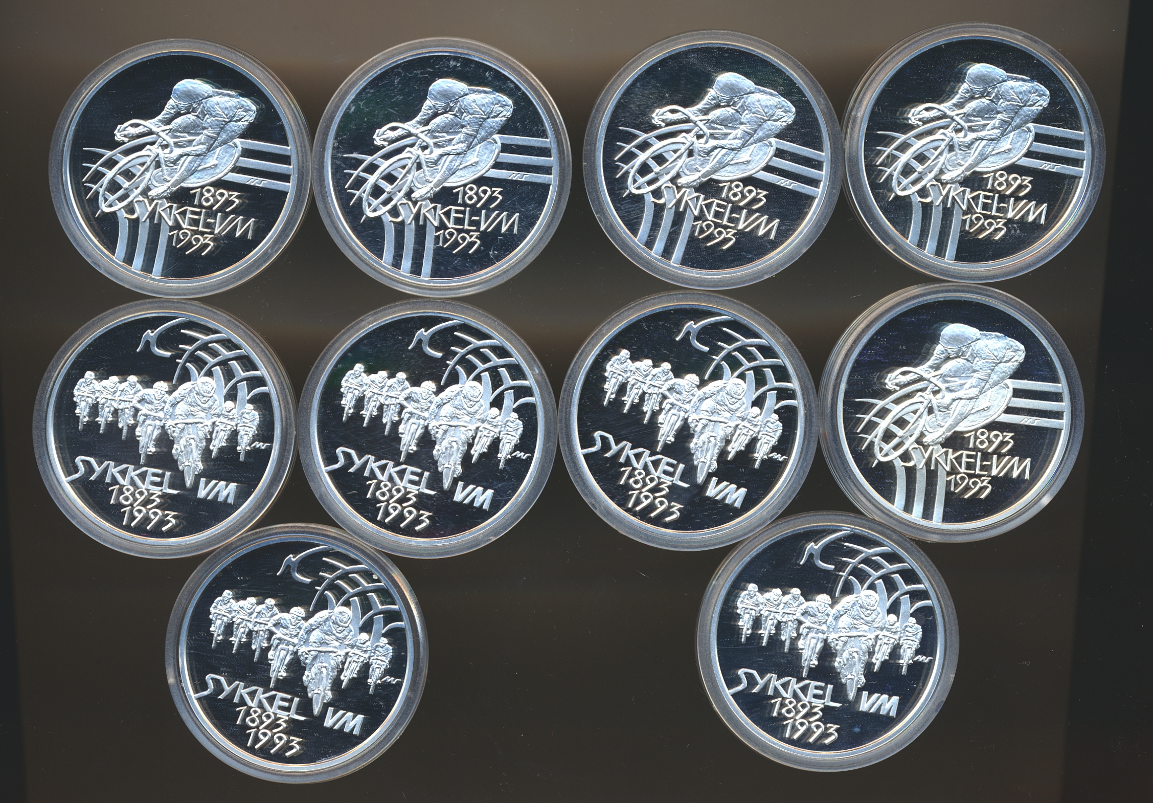 Investeringsparti med 10 Stk 100 Kroner 1993 Sykkel-VM Kv Proof 