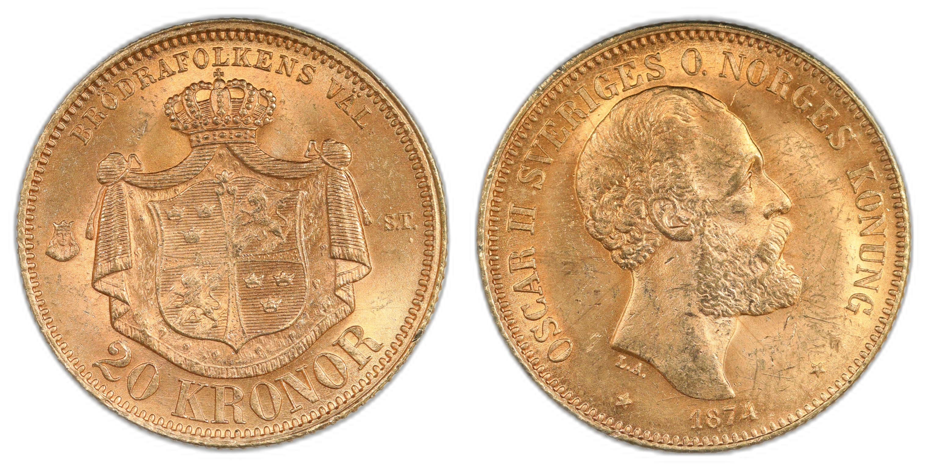 Sverige 20 Kronor 1874 Kv: 0/01
