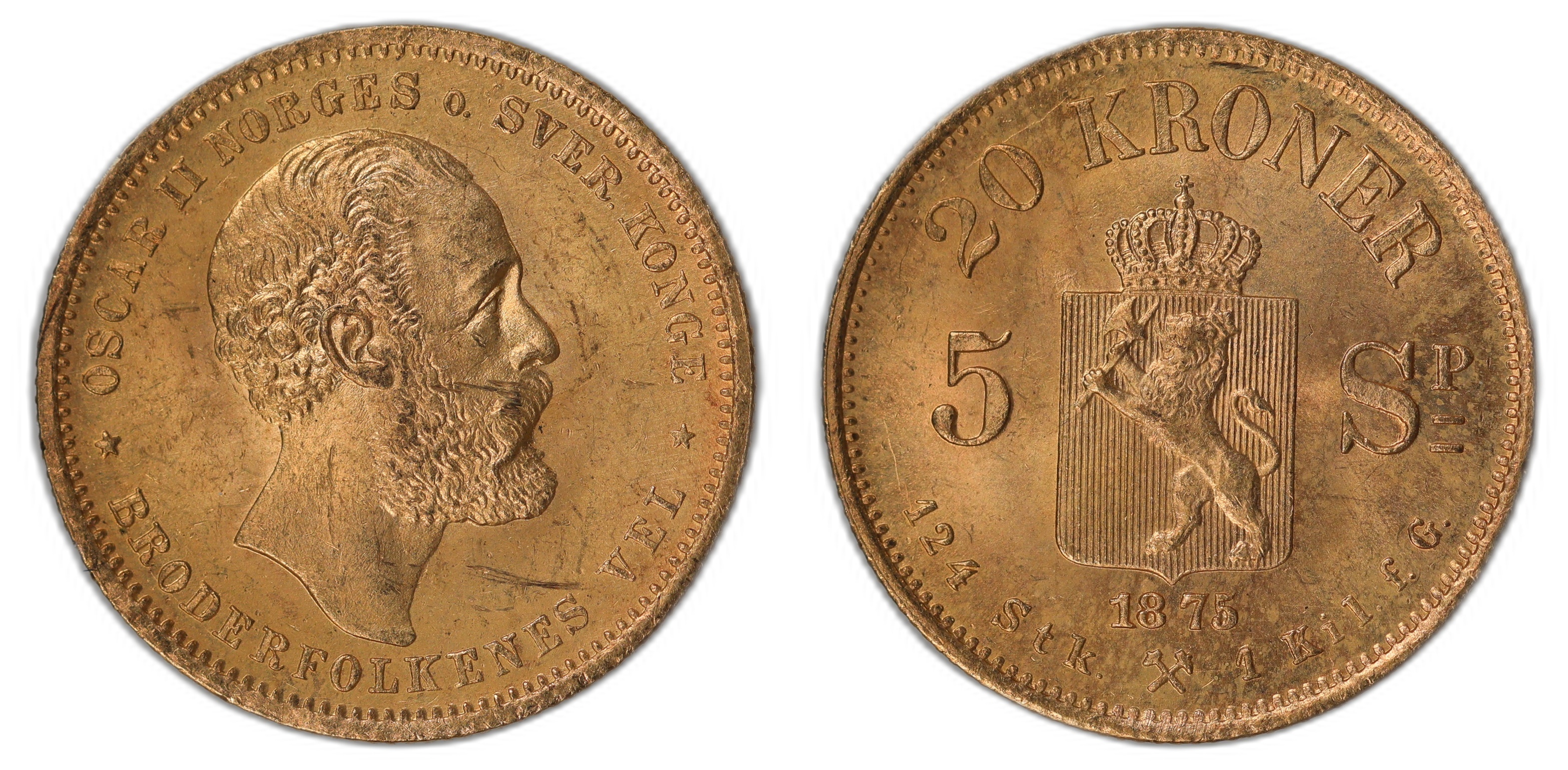 Norge 20 Kroner 1875 Kv: 0/01