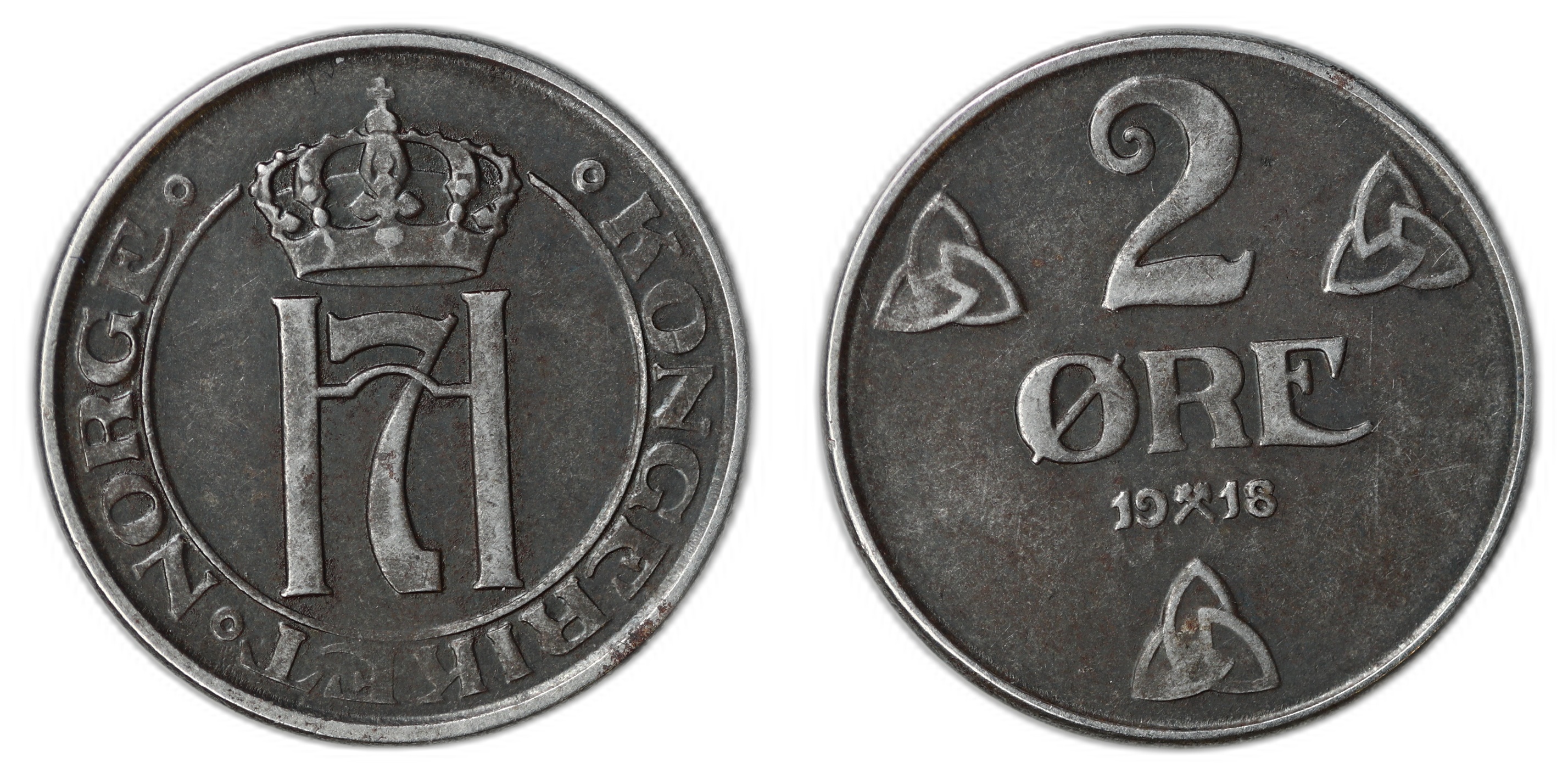 Norge 2 Øre 1918  Kv: 1+