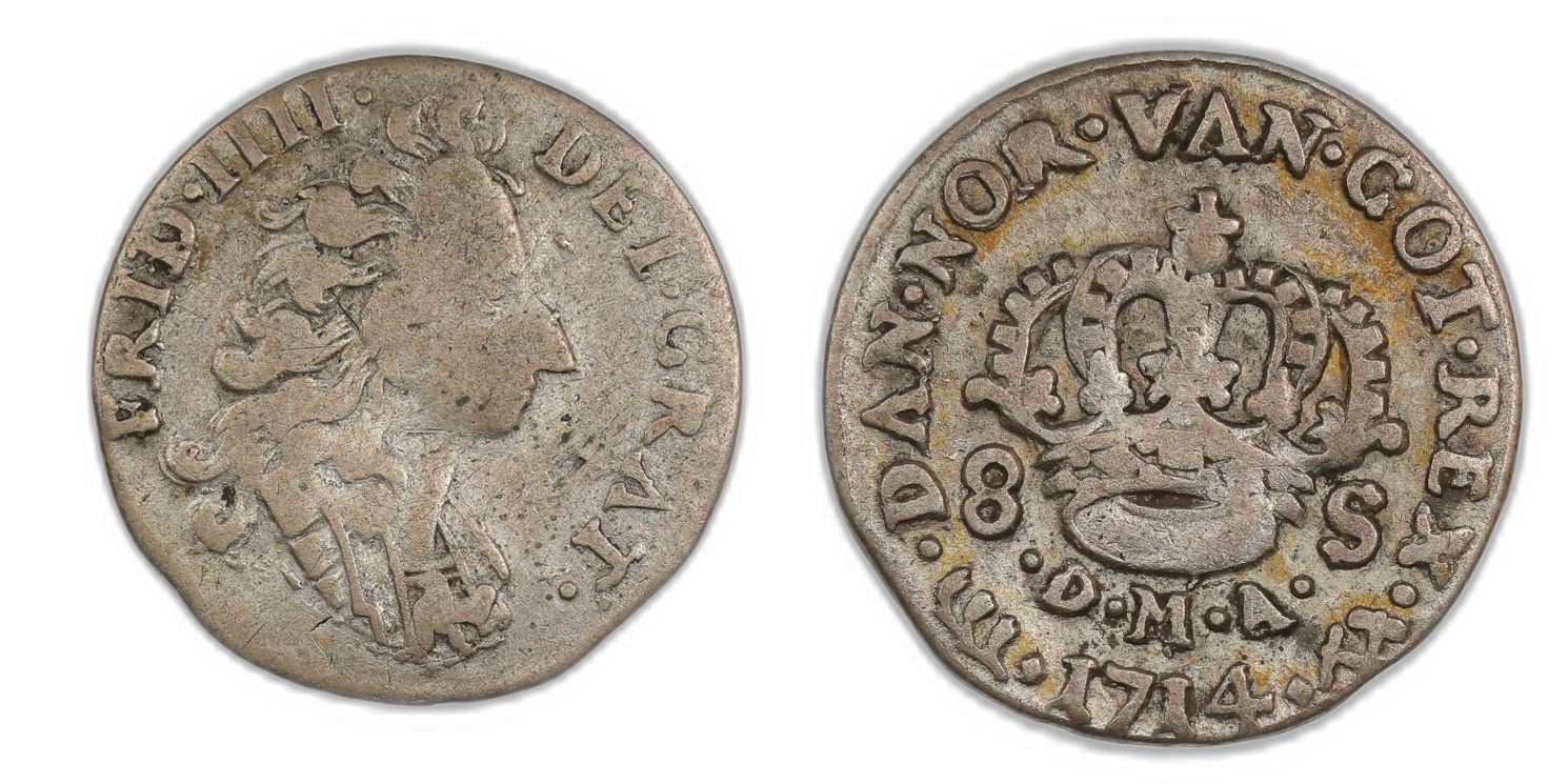 Norge 8 Skilling 1714 Kv 1