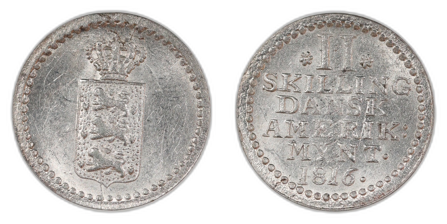 Danish West Indies 2 Skilling 1816 Kv: 0/01 (UNC)