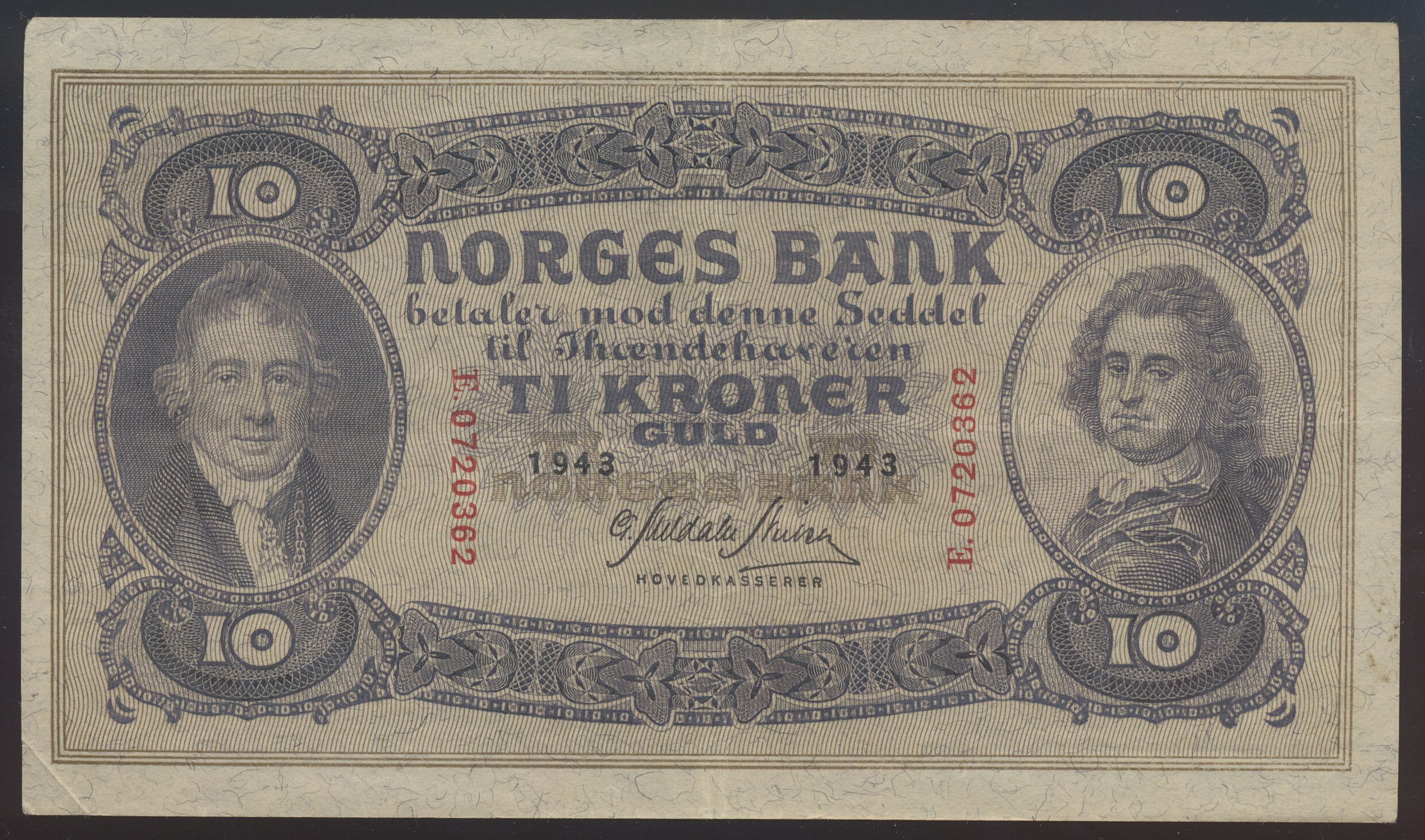 10 Kroner 1943 E Kv 1/1+ (VF/XF)