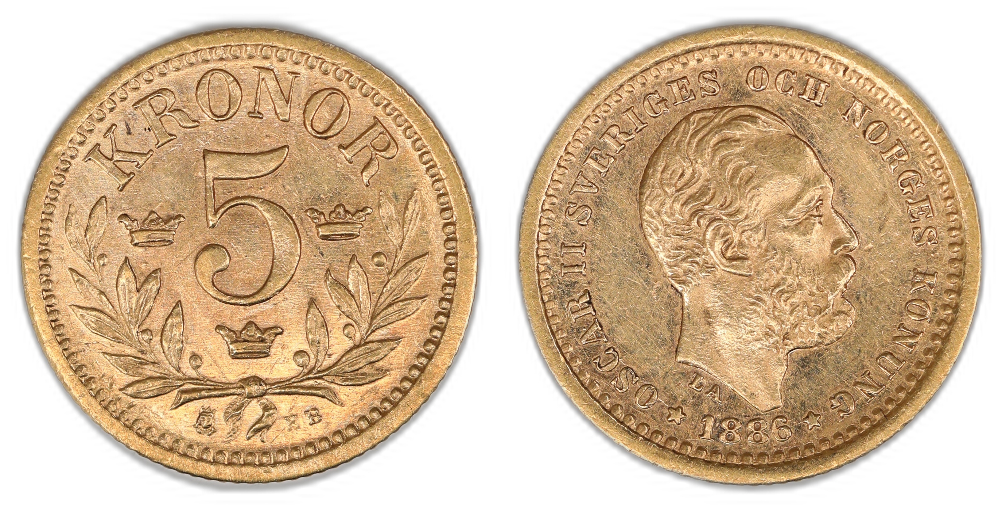 Sverige 5 Kronor 1886  Kv: 1+/01