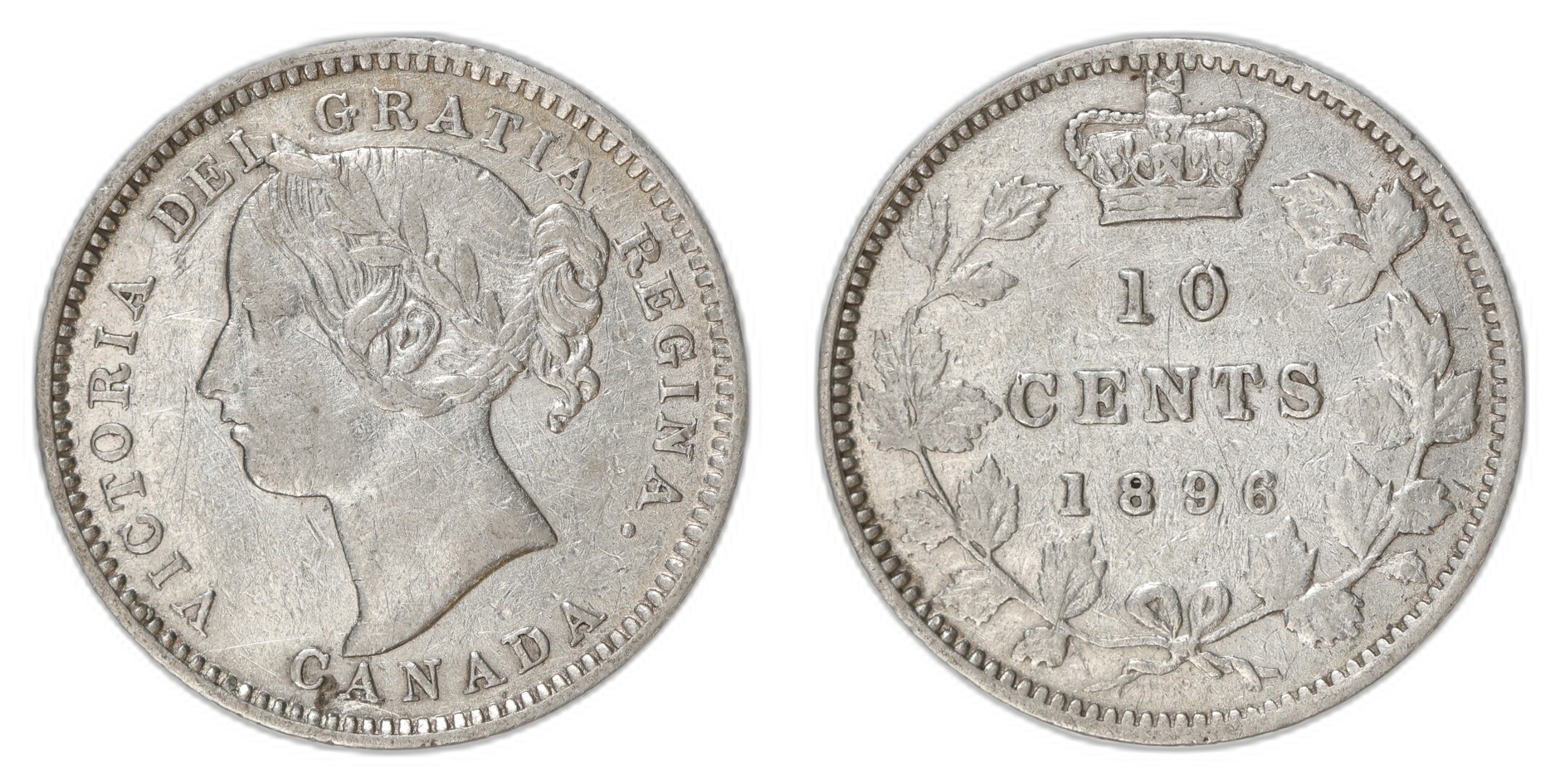Canada 10 Cents 1896 Kv XF, Cleaned