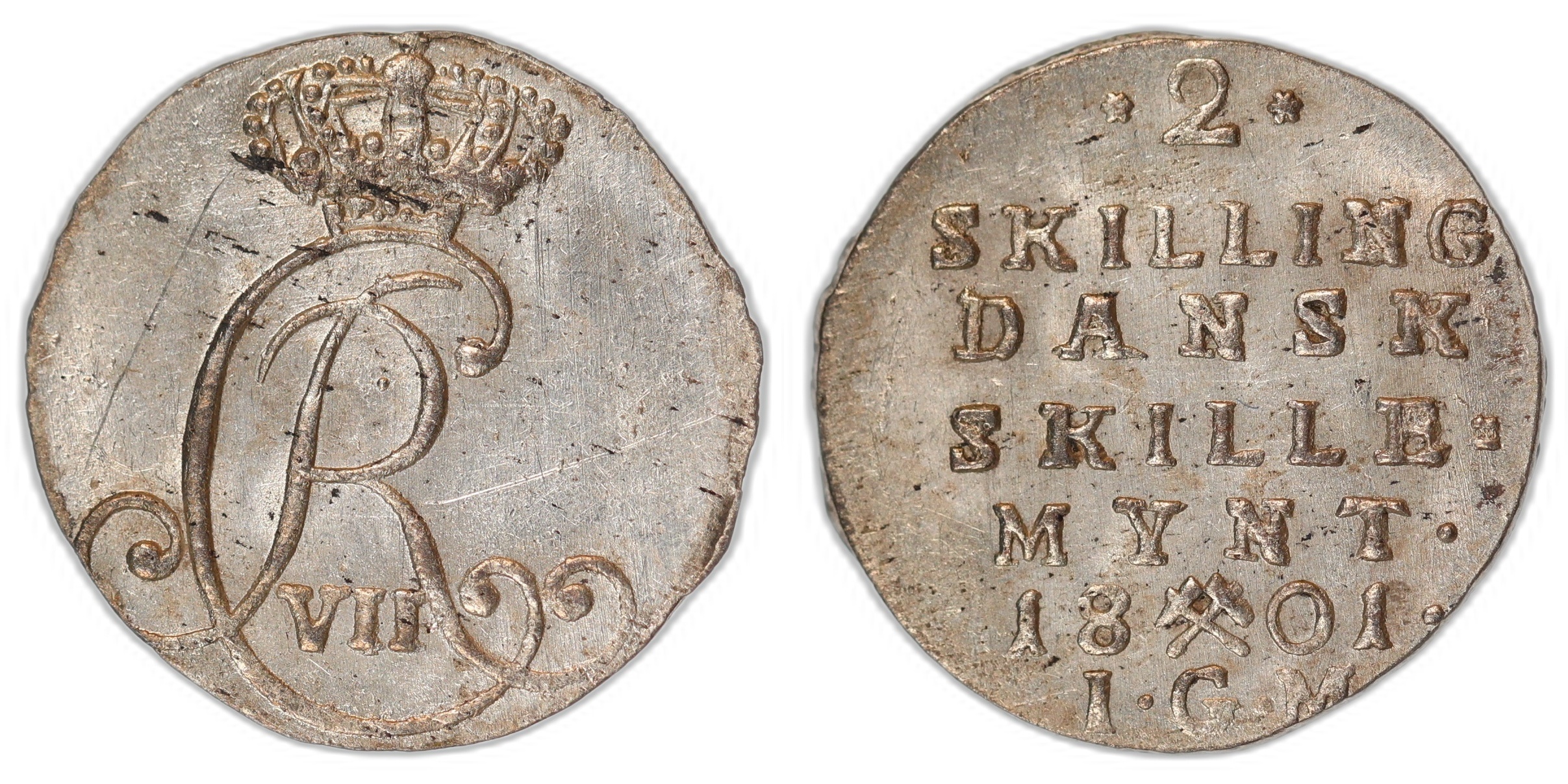 Norge 2 Skilling 1801-IGM Kv: 0/01