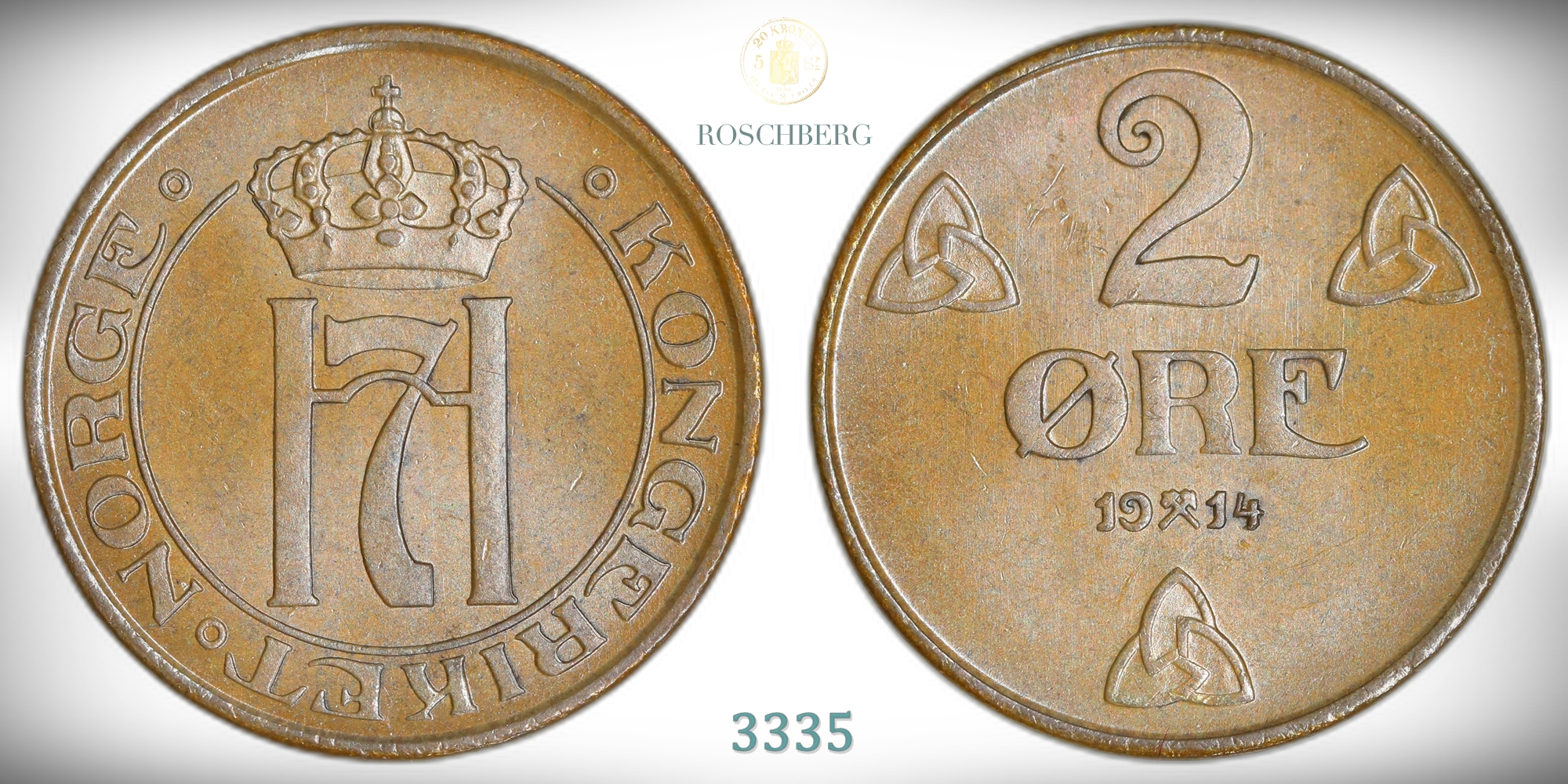 Norge 2 Øre 1914  Kv: 0