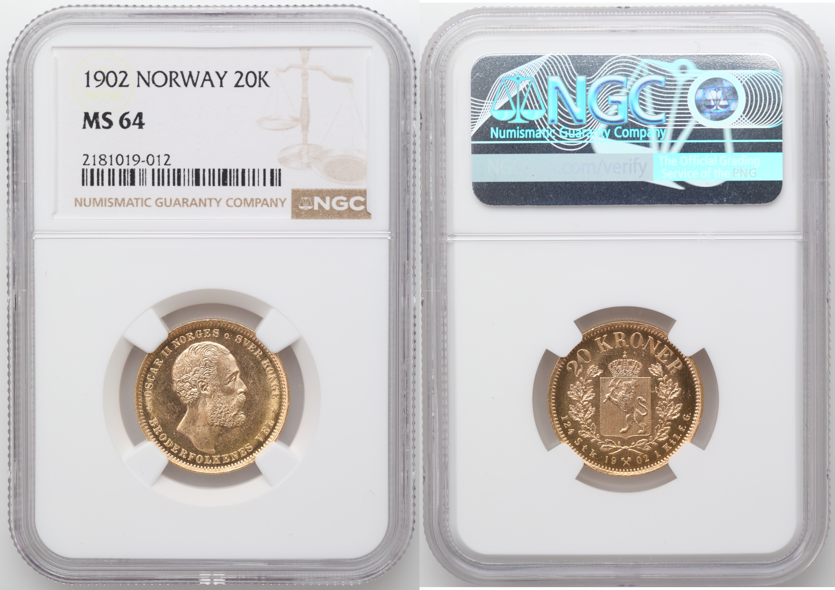 Norge 20 Kroner 1902  Kv: NGC MS64