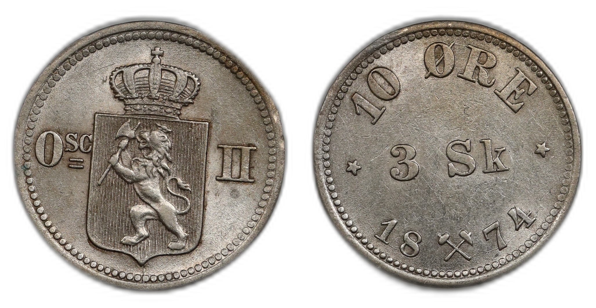 Norge 10 Øre 1874 Kv 01