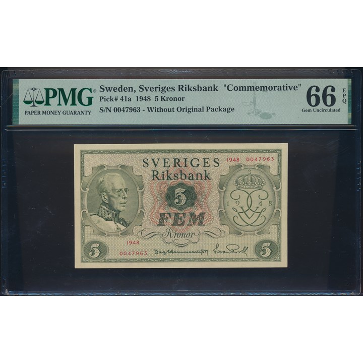 Sweden 5 Kronor 1948 Commemorative PMG 66 EPQ