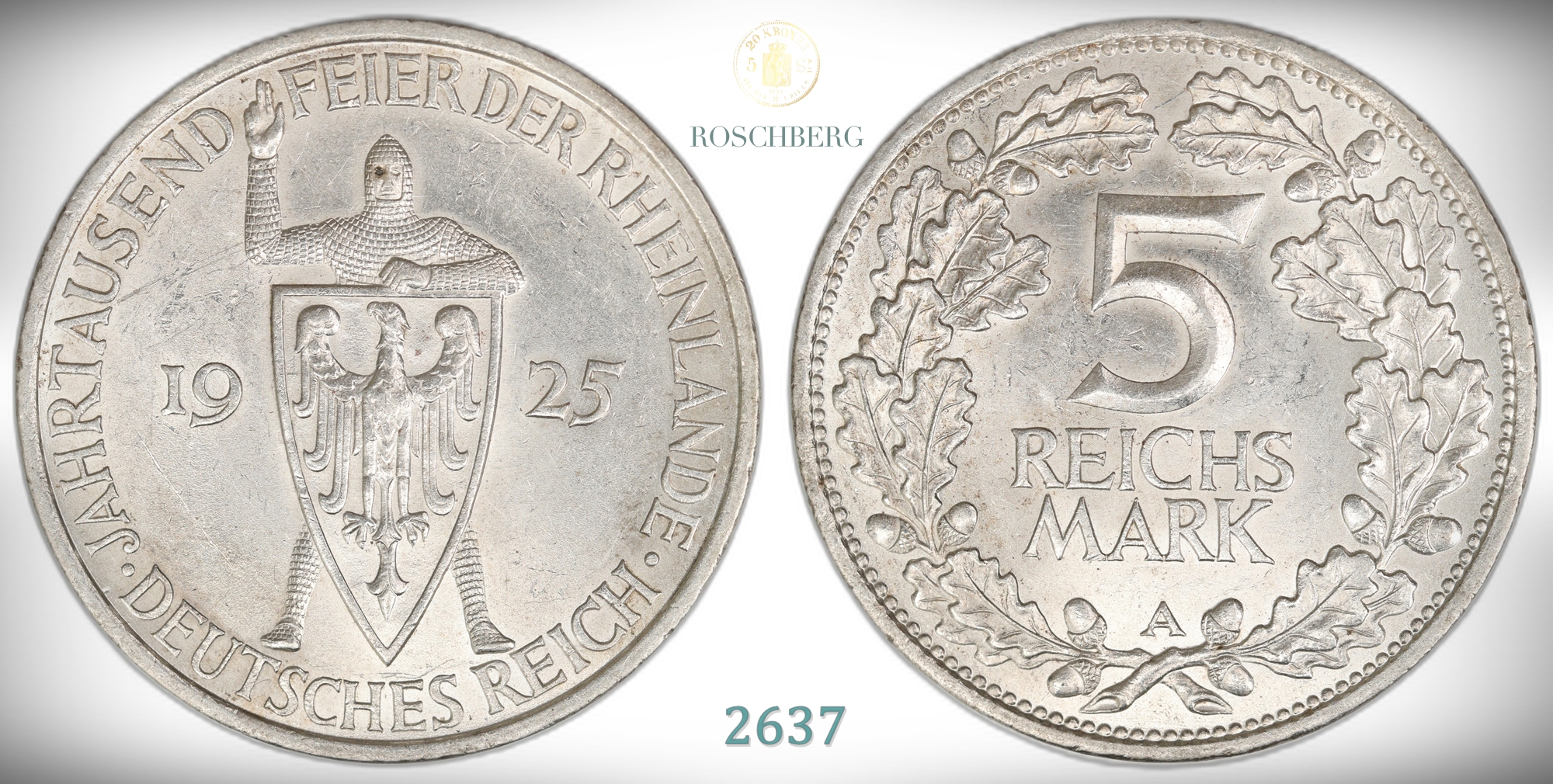 Germany, Weimar 5 Mark 1925-A  Kv: UNC