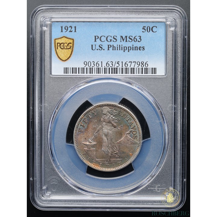US Philippines 50 Centavos 1921 Kv PCGS MS63