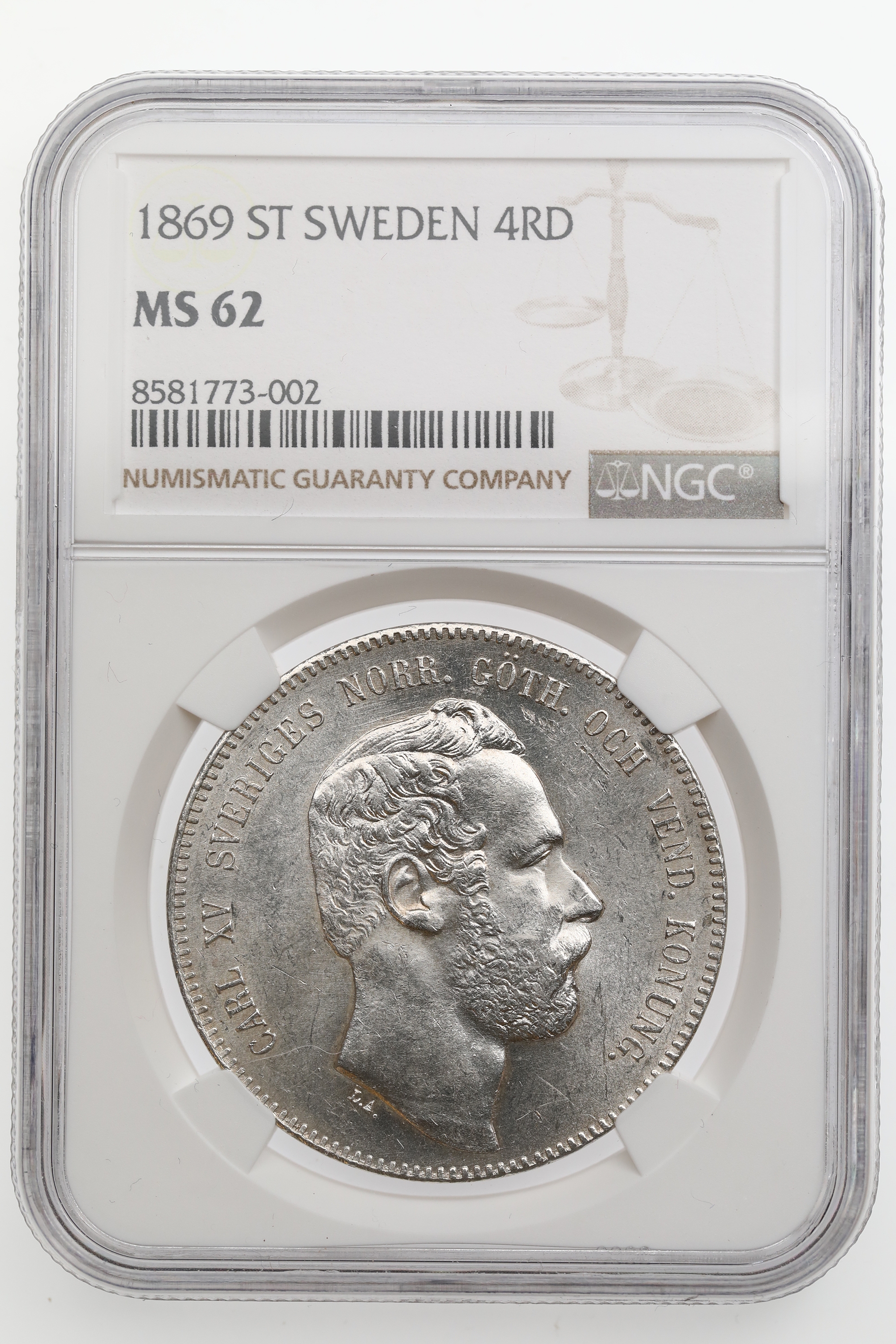 Sweden 4 Rigsdaler 1869 Kv: NGC MS62