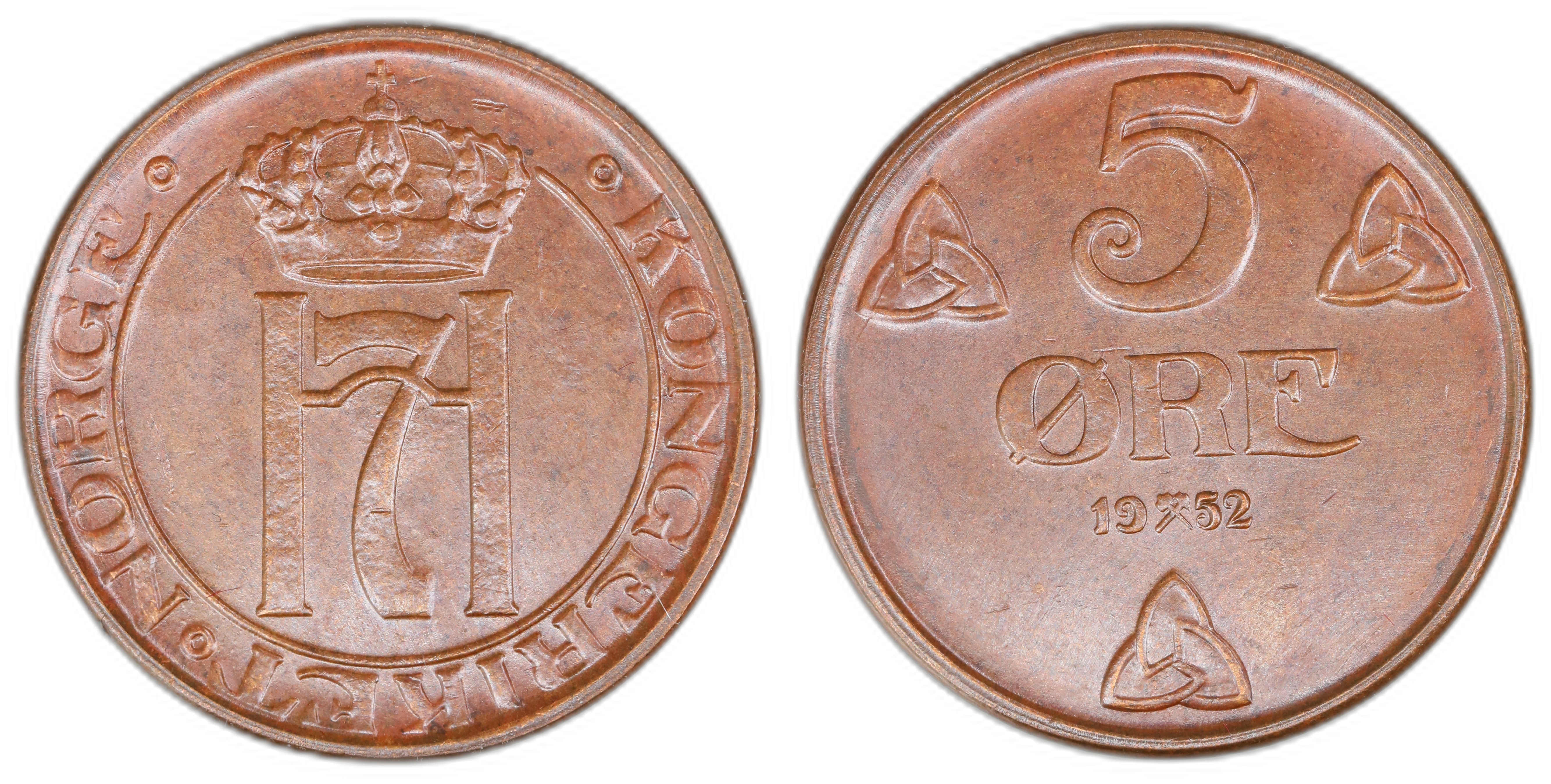 Norge 5 Øre 1952 Type 1 Kv: 0