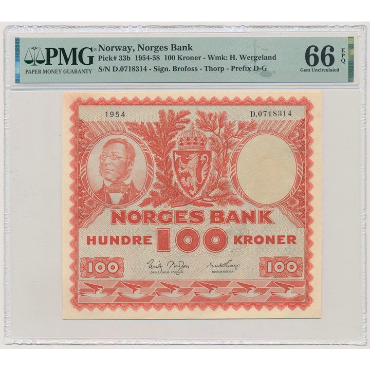 100 Kroner 1954 D PMG 66 EPQ