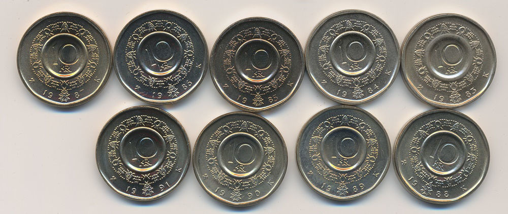 10 Kroner 1983-1991 Komplett Kv 0