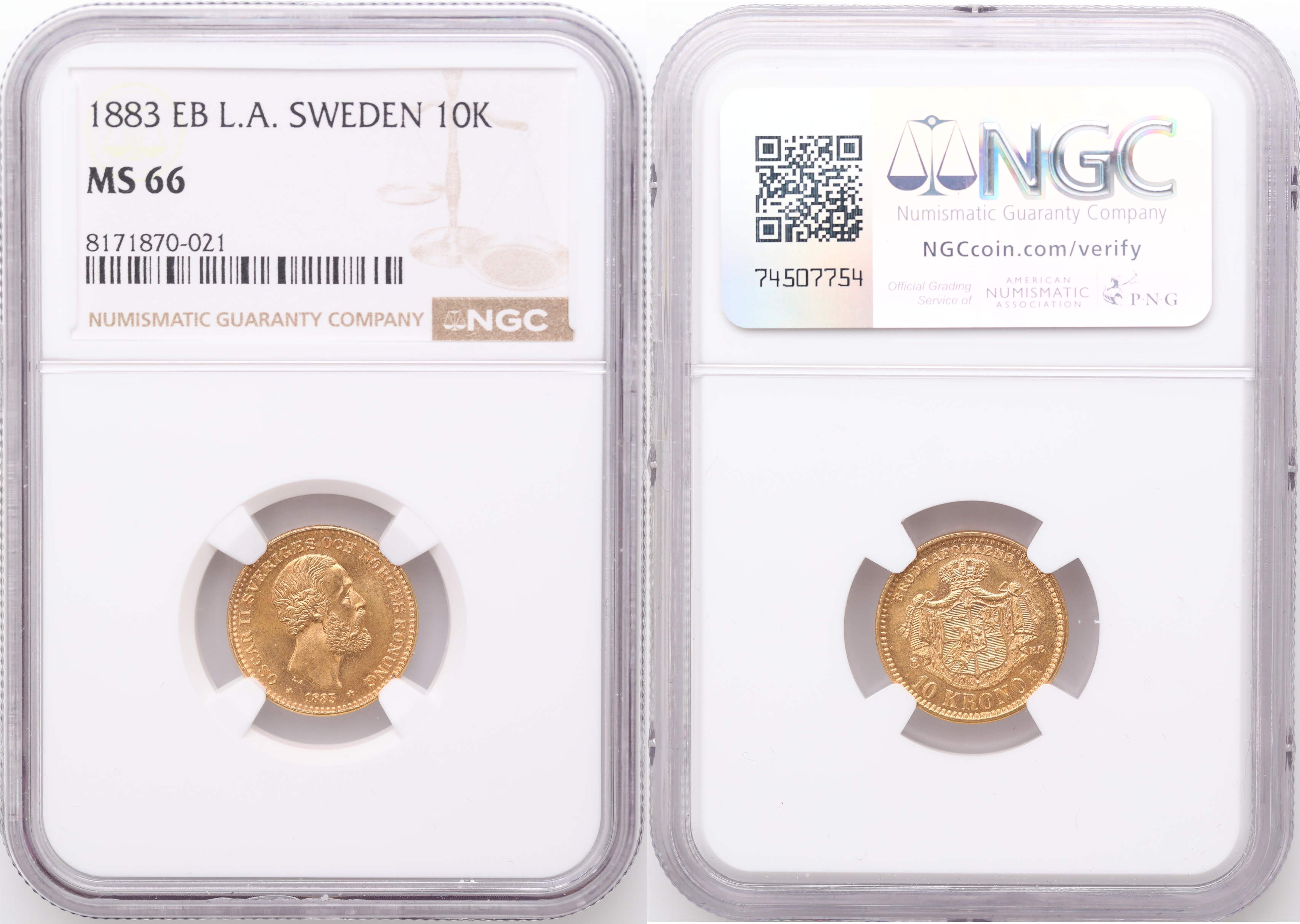 Sverige 10 Kronor 1883  Kv: NGC MS66