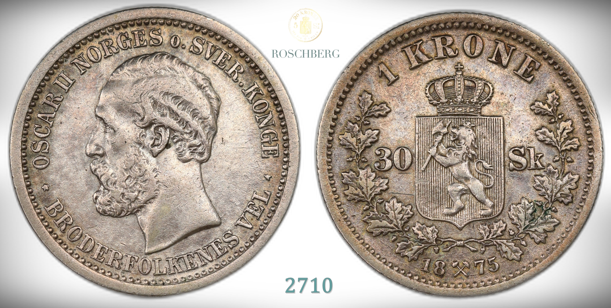 Norge 1 Krone / 30 Sk. 1875  Kv: 1+