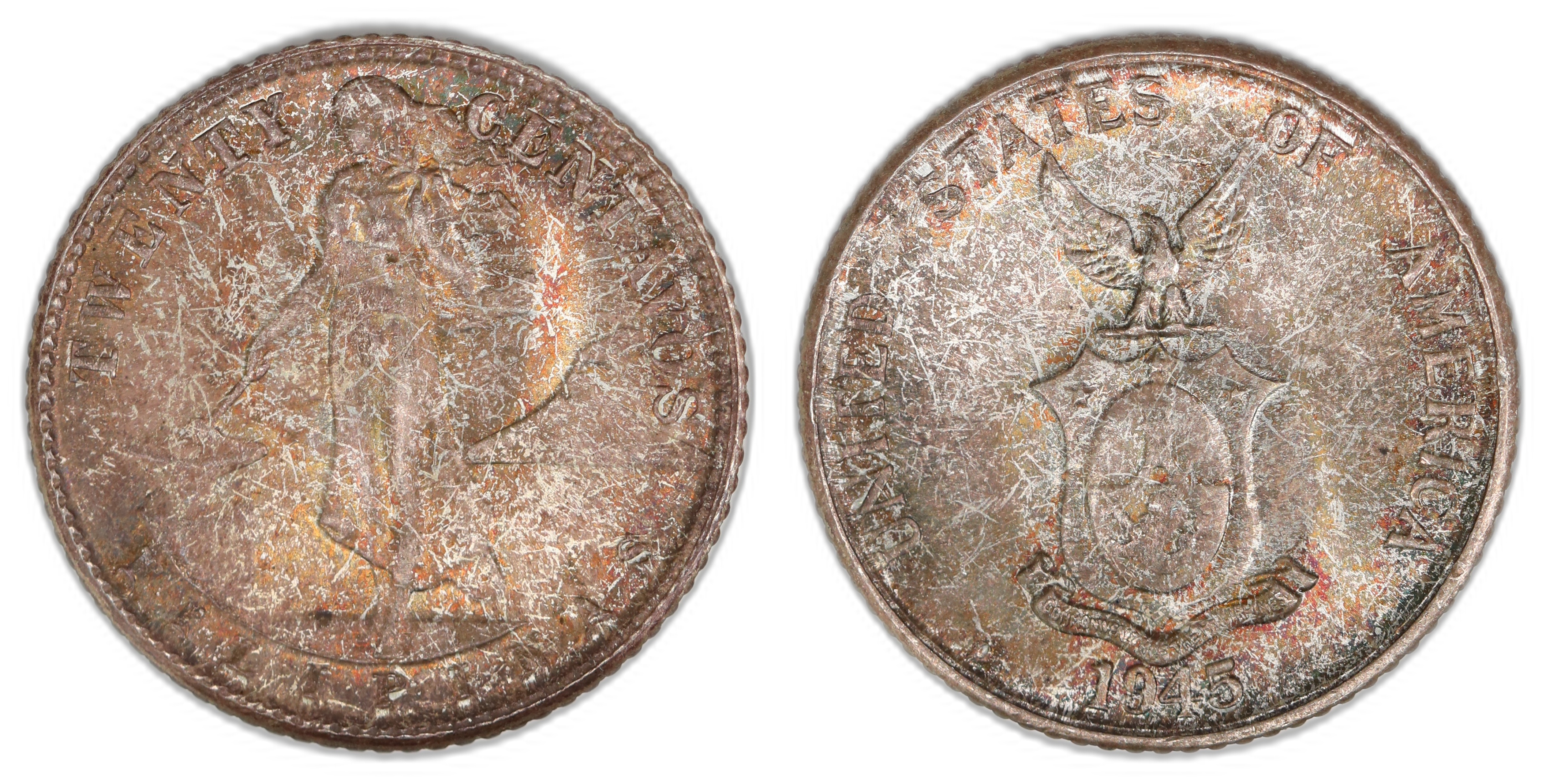 US Phillippines 20 Cents 1945D  Kv: UNC