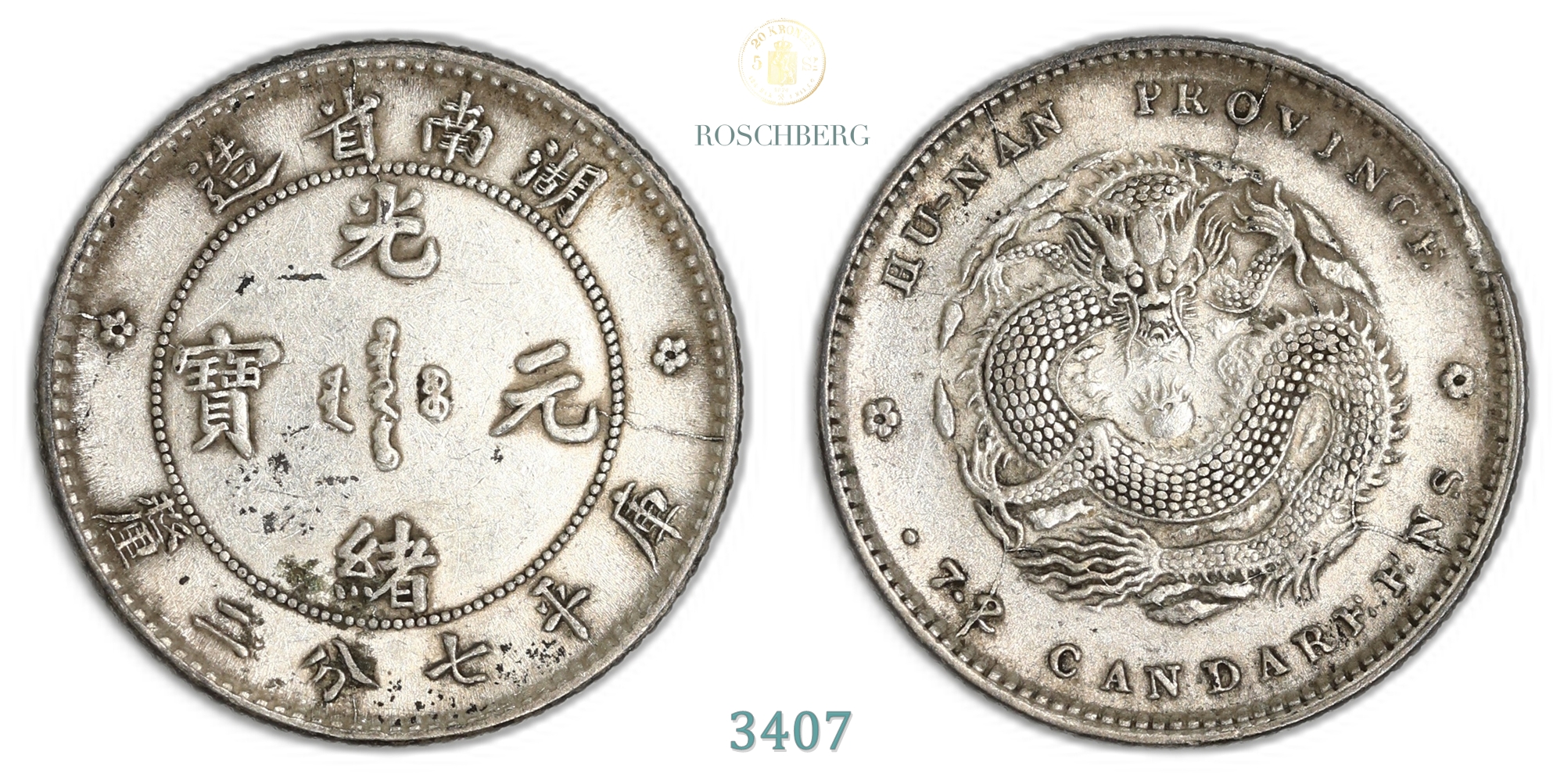 China, Hunan 10 Cents 1897  Kv: AU, edge filing