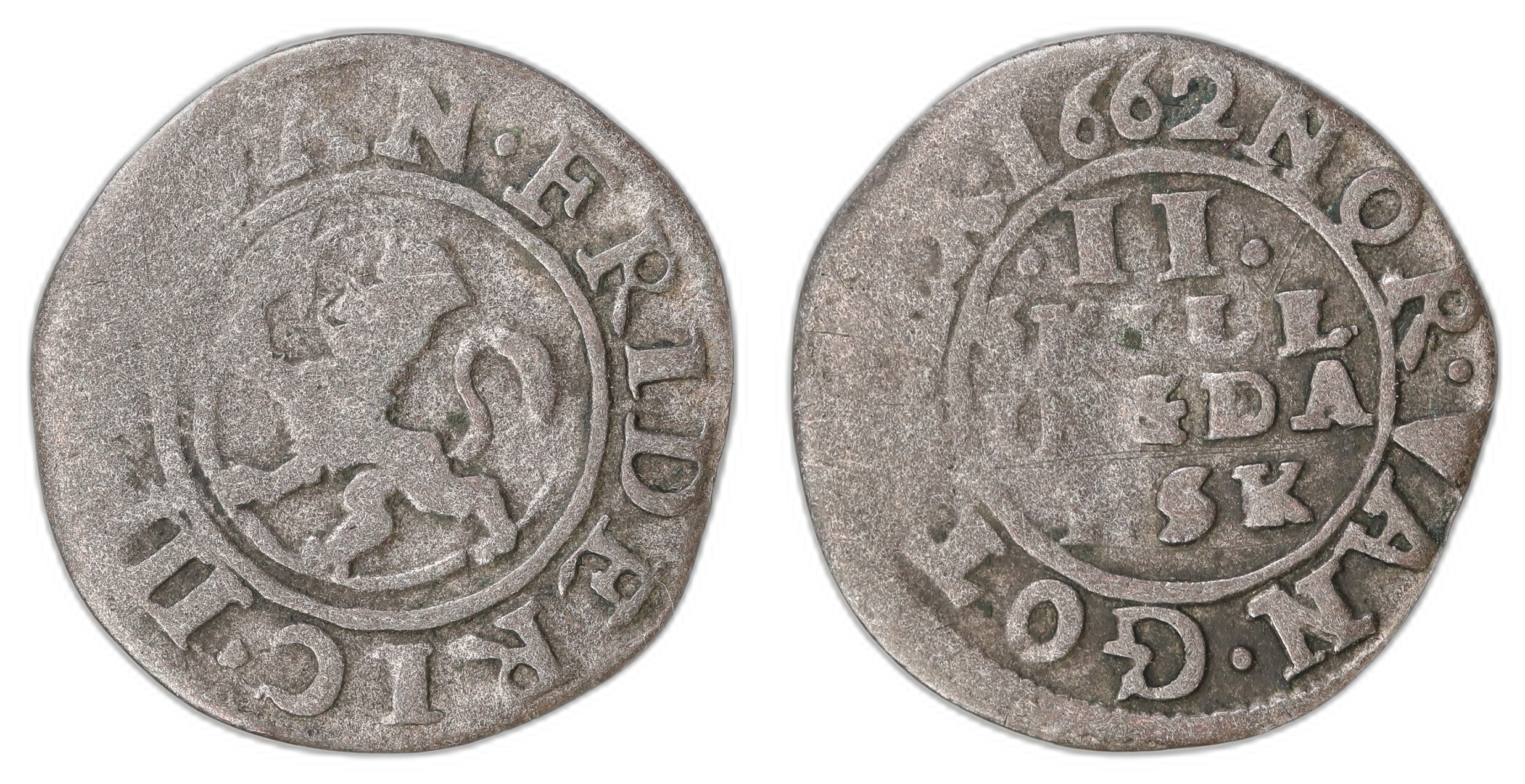 Norge 2 Skilling 1662  Kv: 1