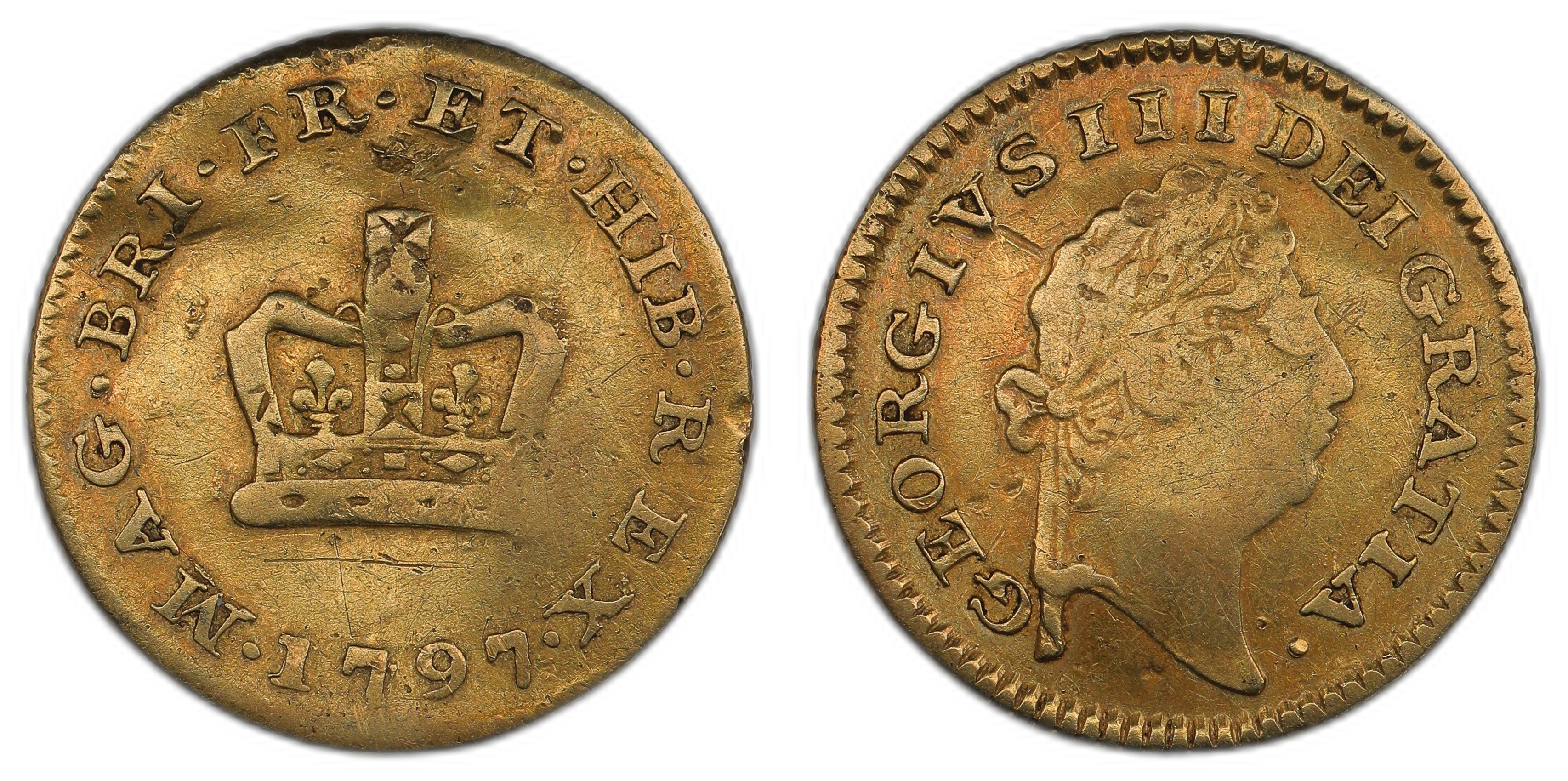 Great Britain 1/3 Guinea 1797 Kv: VF, damage
