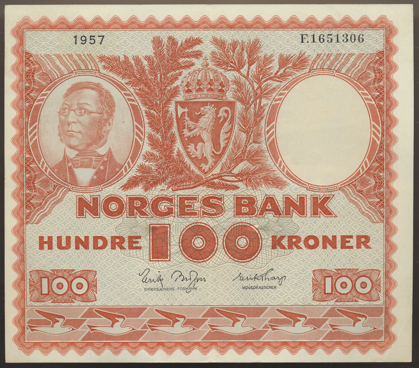 100 Kroner 1957 F Kv g1+