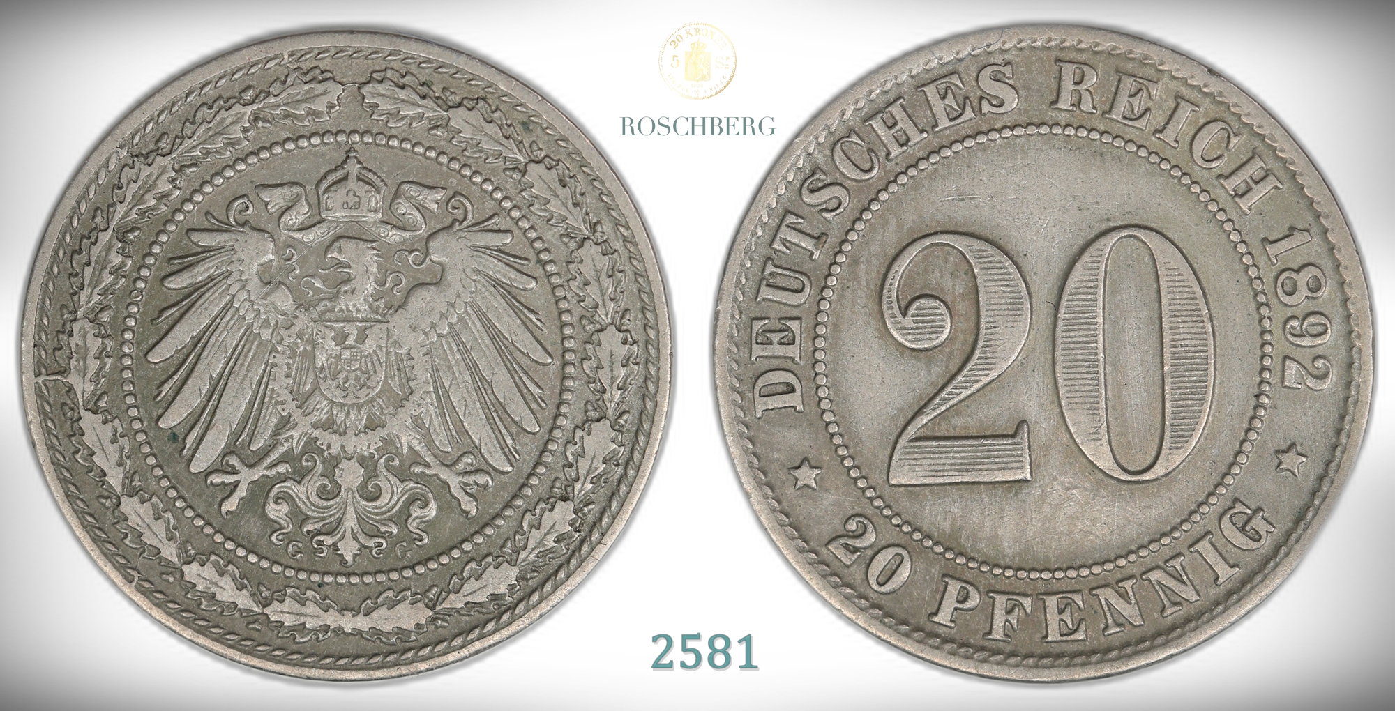 Germany 20 Pfennig 1892-G  Kv: VF