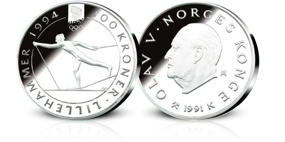 100 Stk 1 Oz Norske Sølvmynter Tilfeldig valgte typer Kv Proof