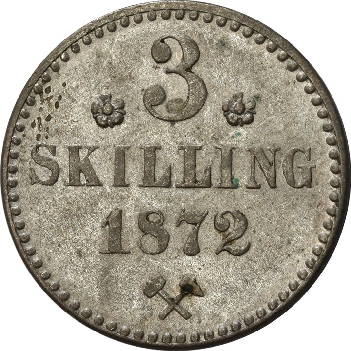 3 Skilling 1872 Rosetter Kv 1+