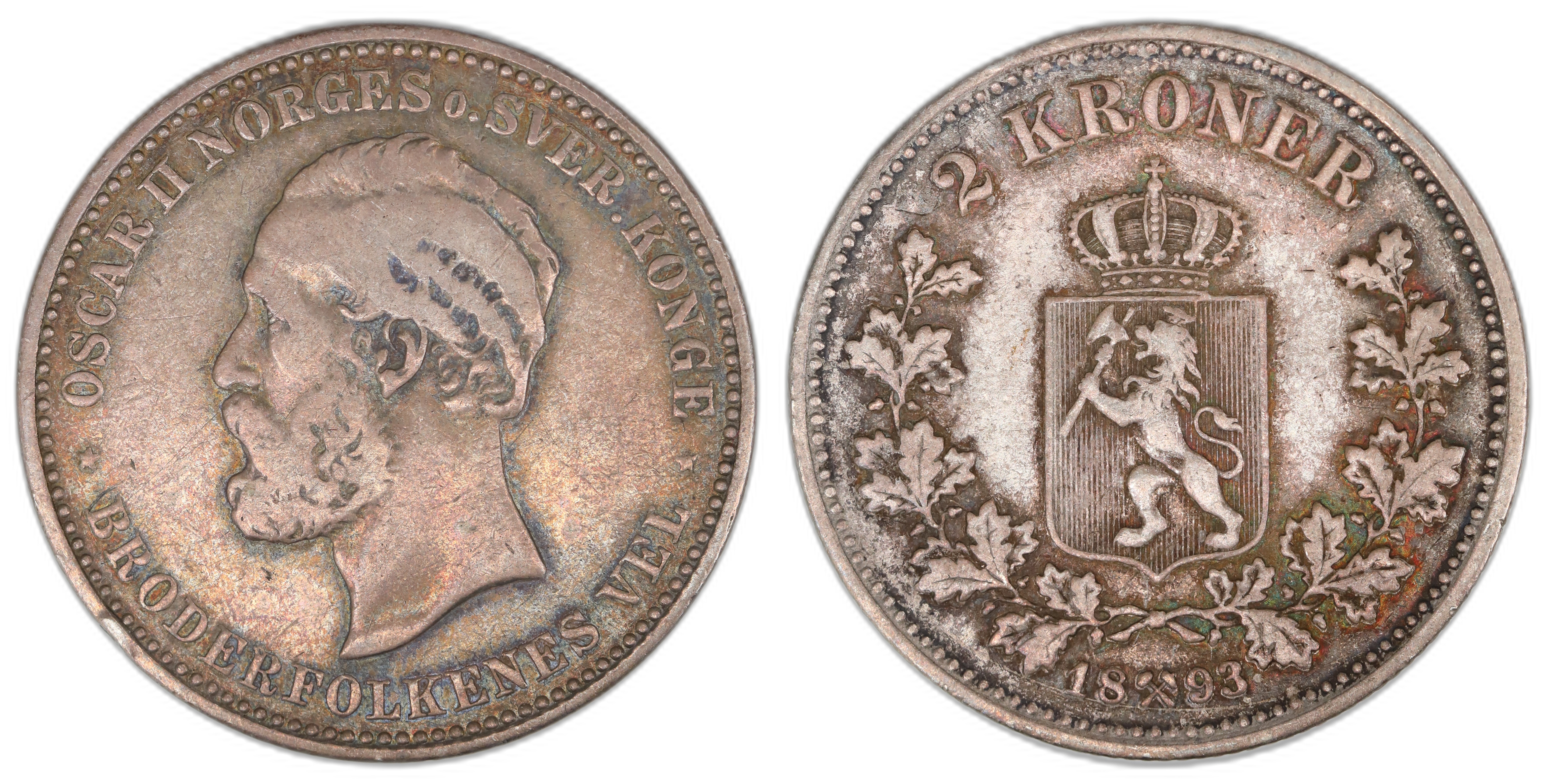 Norge 2 Kroner 1893  Kv: 1