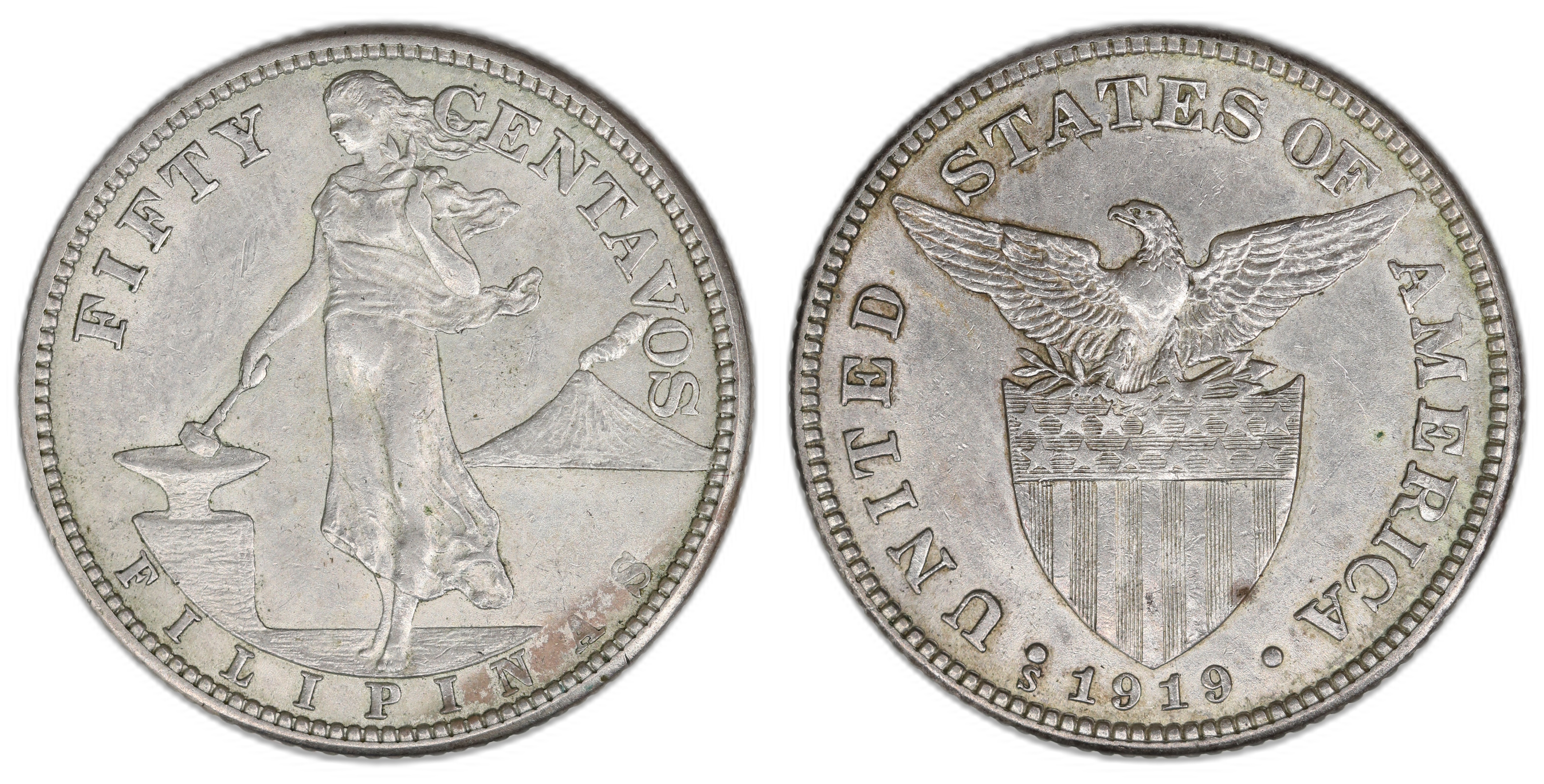US Phillippines 50 Centavos 1919S  Kv: AU