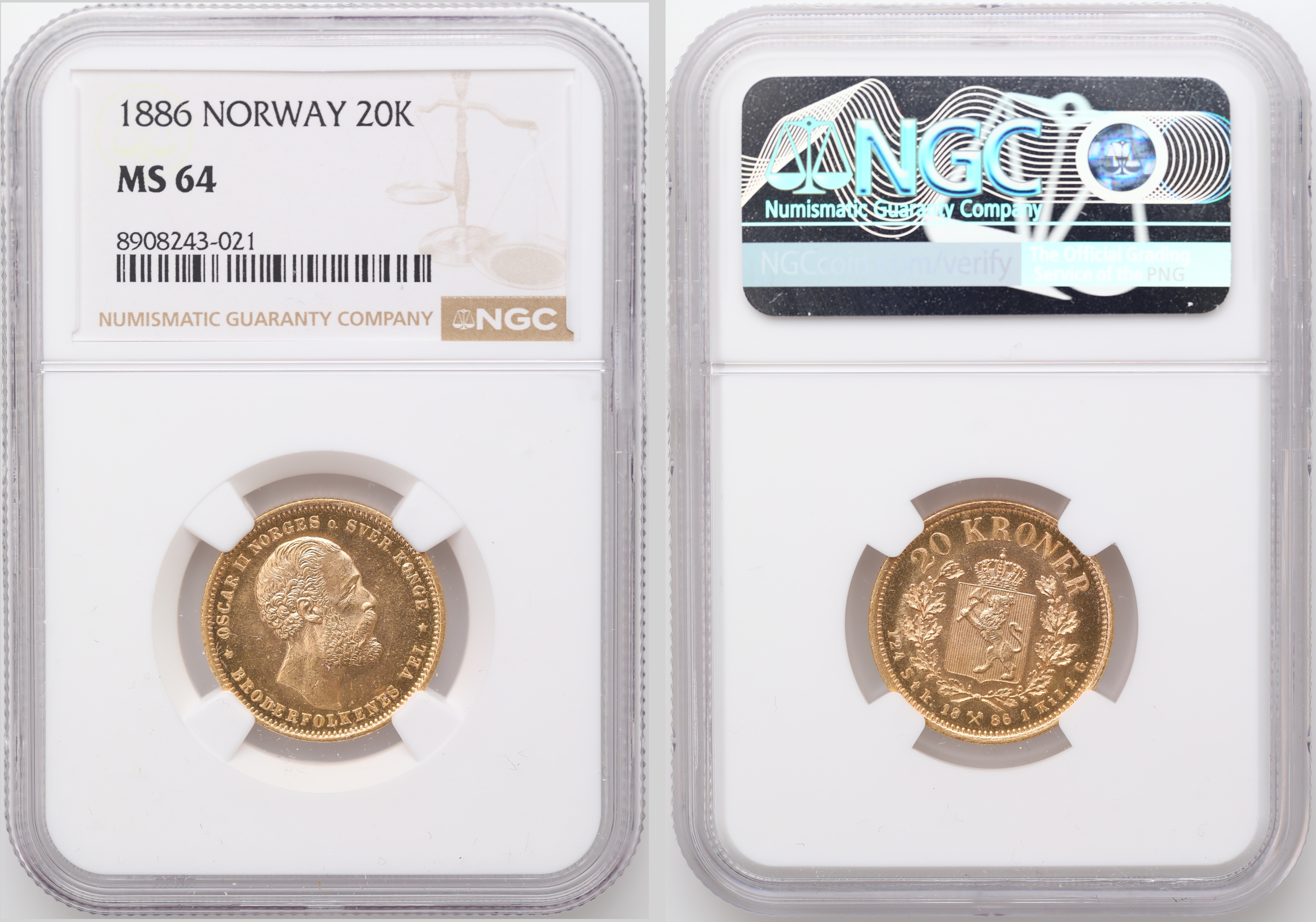 Norge 20 Kroner 1886  Kv: NGC MS64