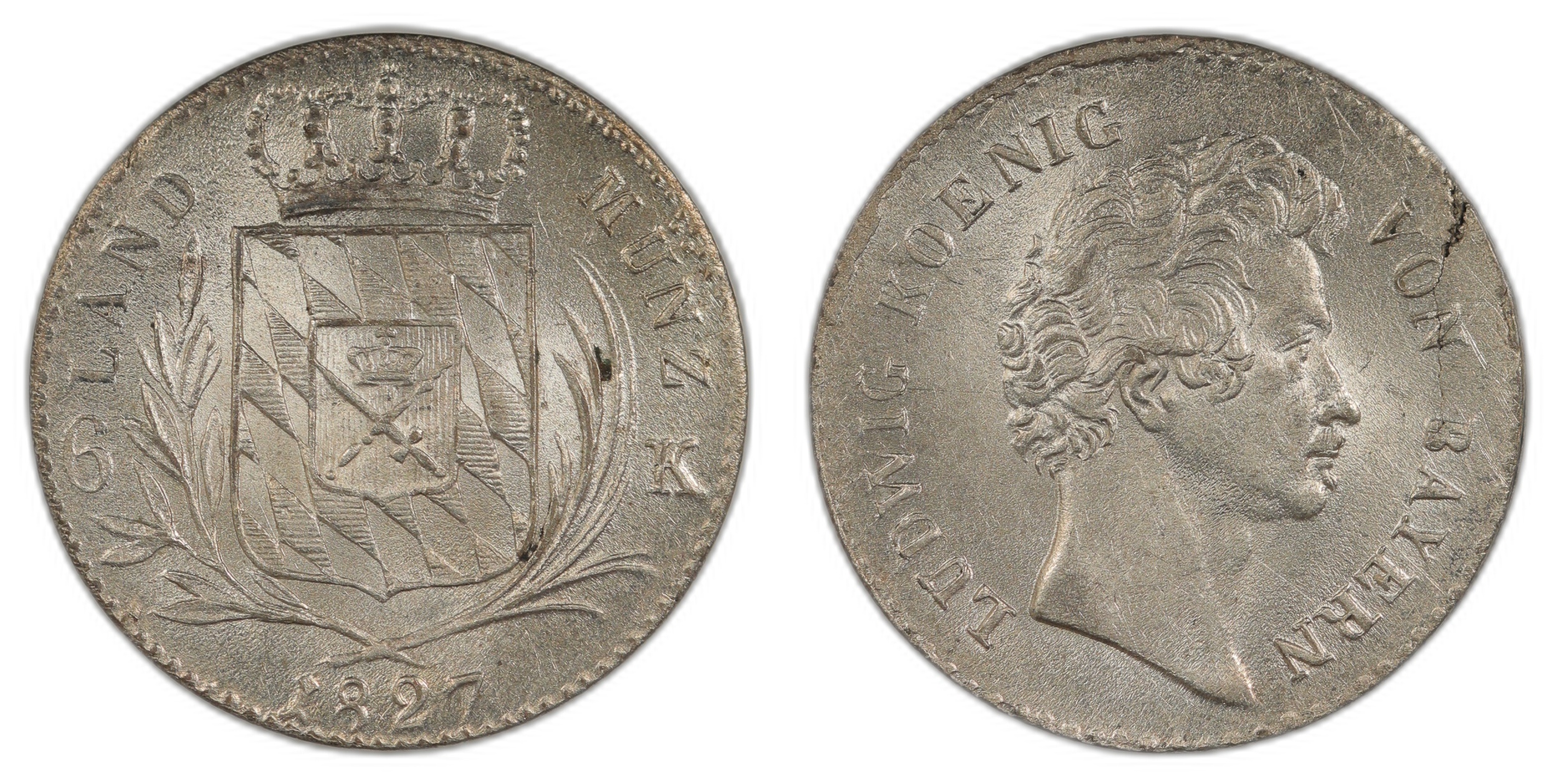 Bavaria 6 Kreuzer 1827 Kv UNC