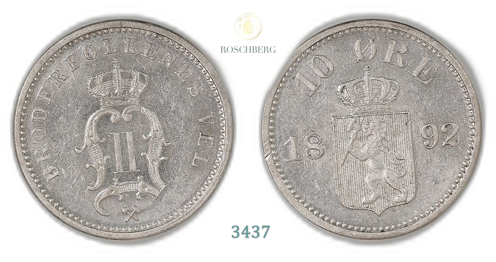 Norge 10 Øre 1892  Kv: 01