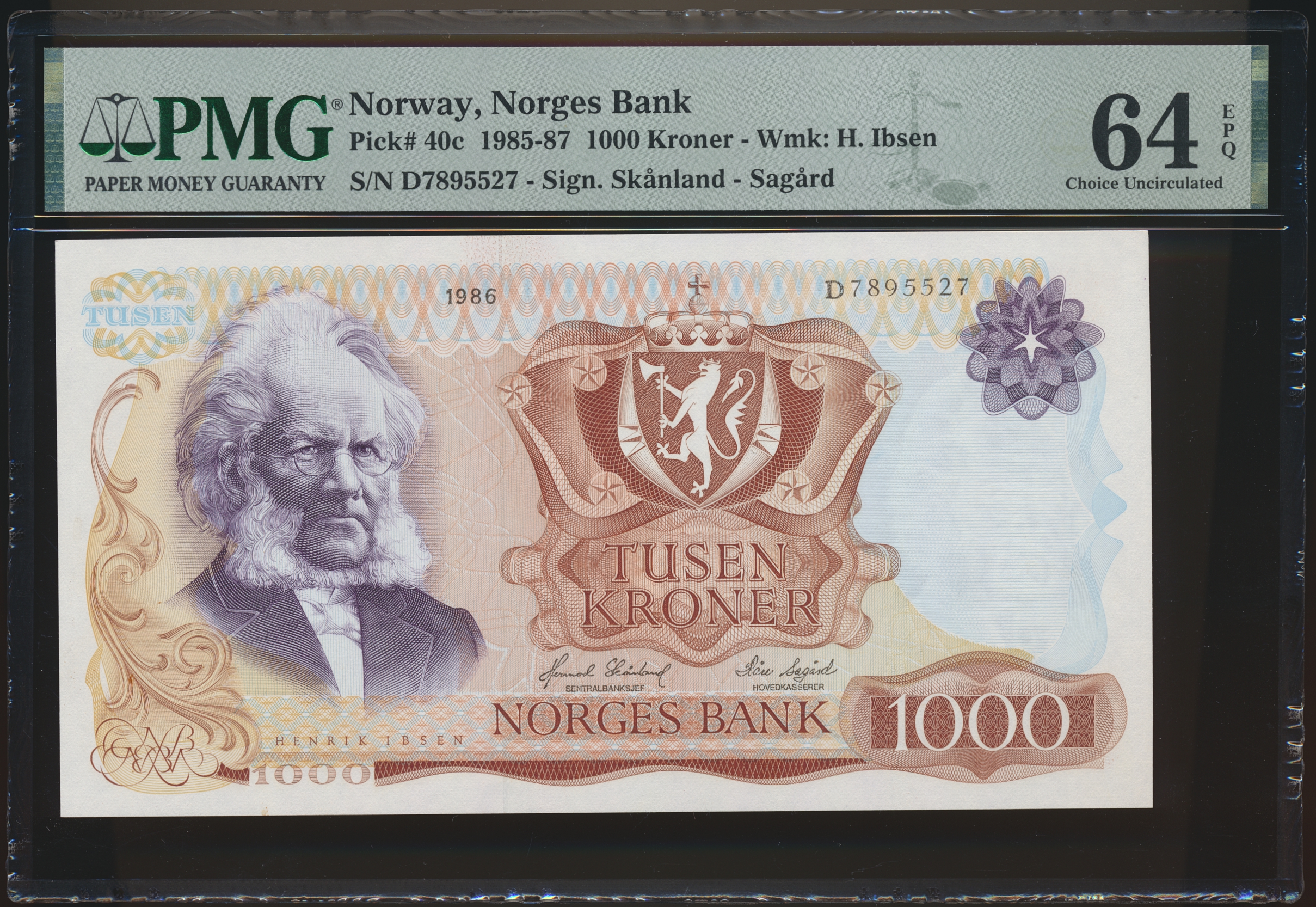 1000 Kroner 1986 D PMG 64 EPQ