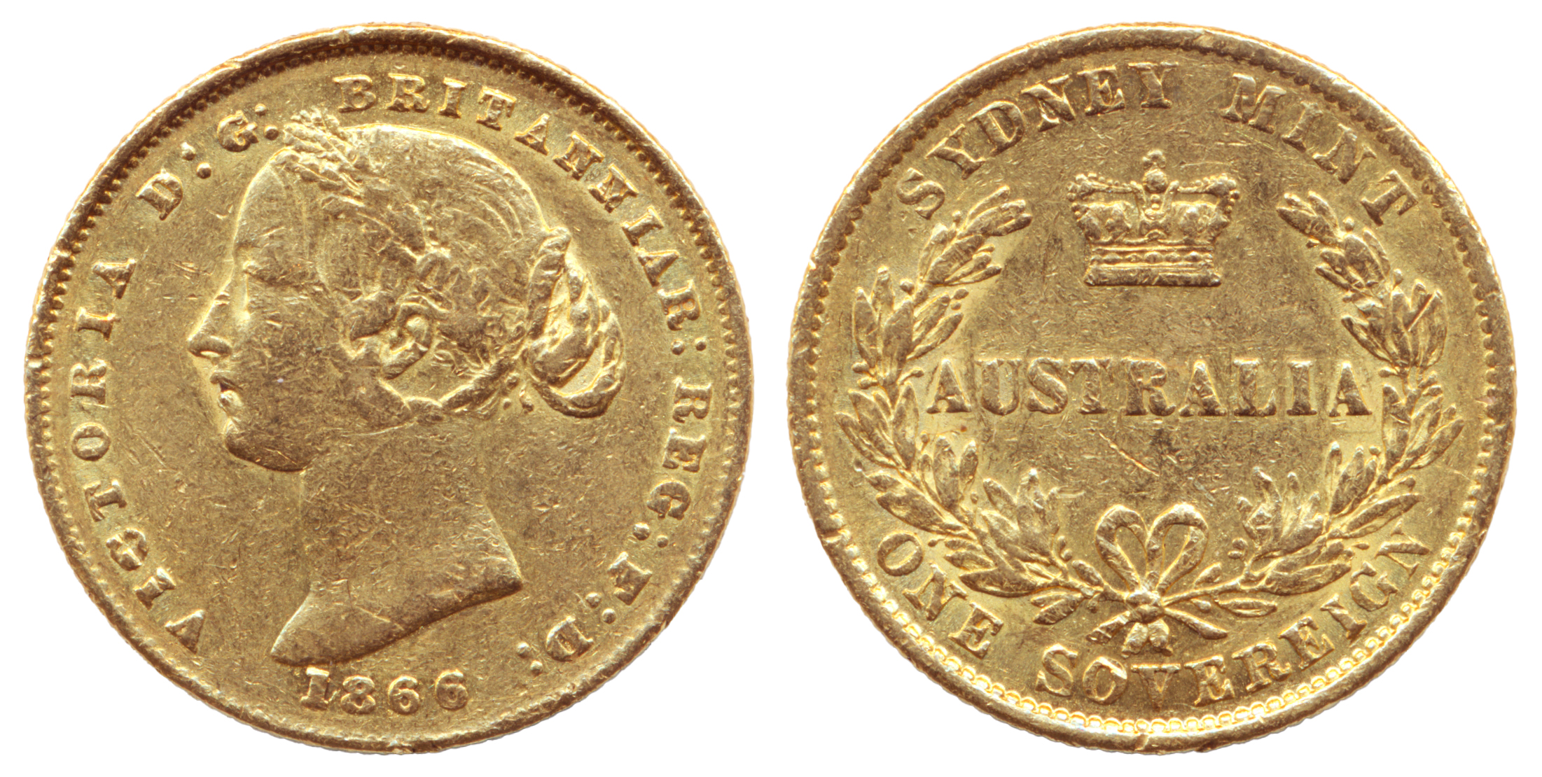 Australia Sovereign 1866 Kv 1+, renset