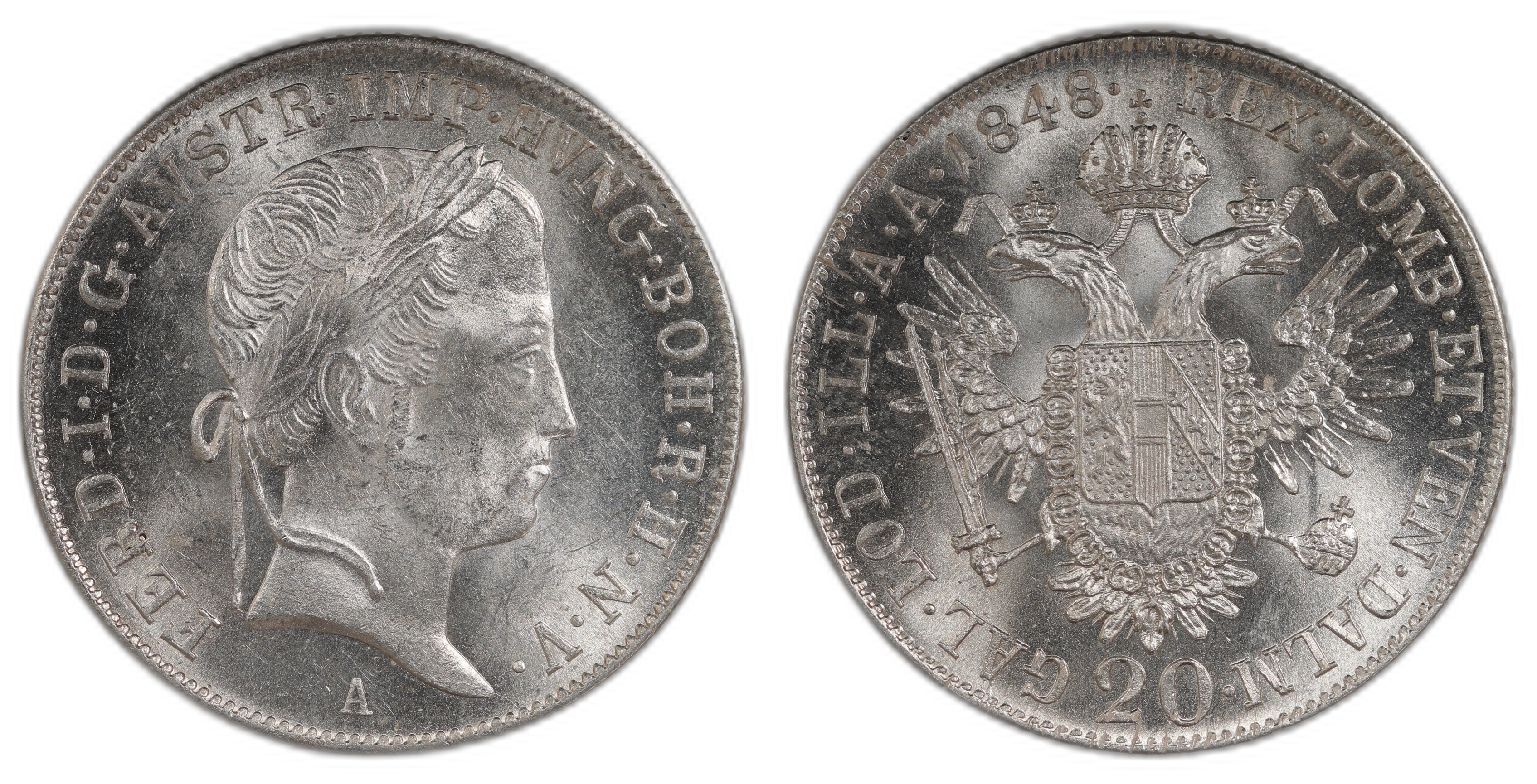 Austria 20 Kreuzer 1848-A UNC