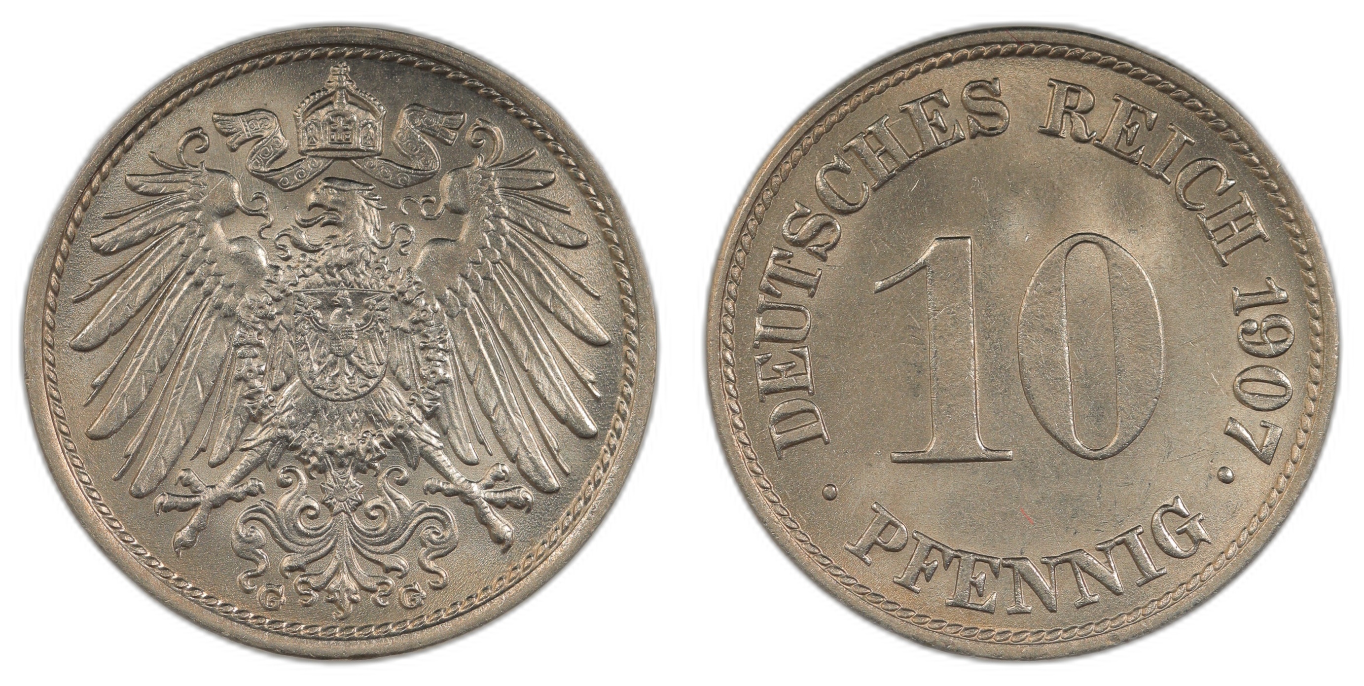 Germany  10 Pfennig 1907-G Kv UNC