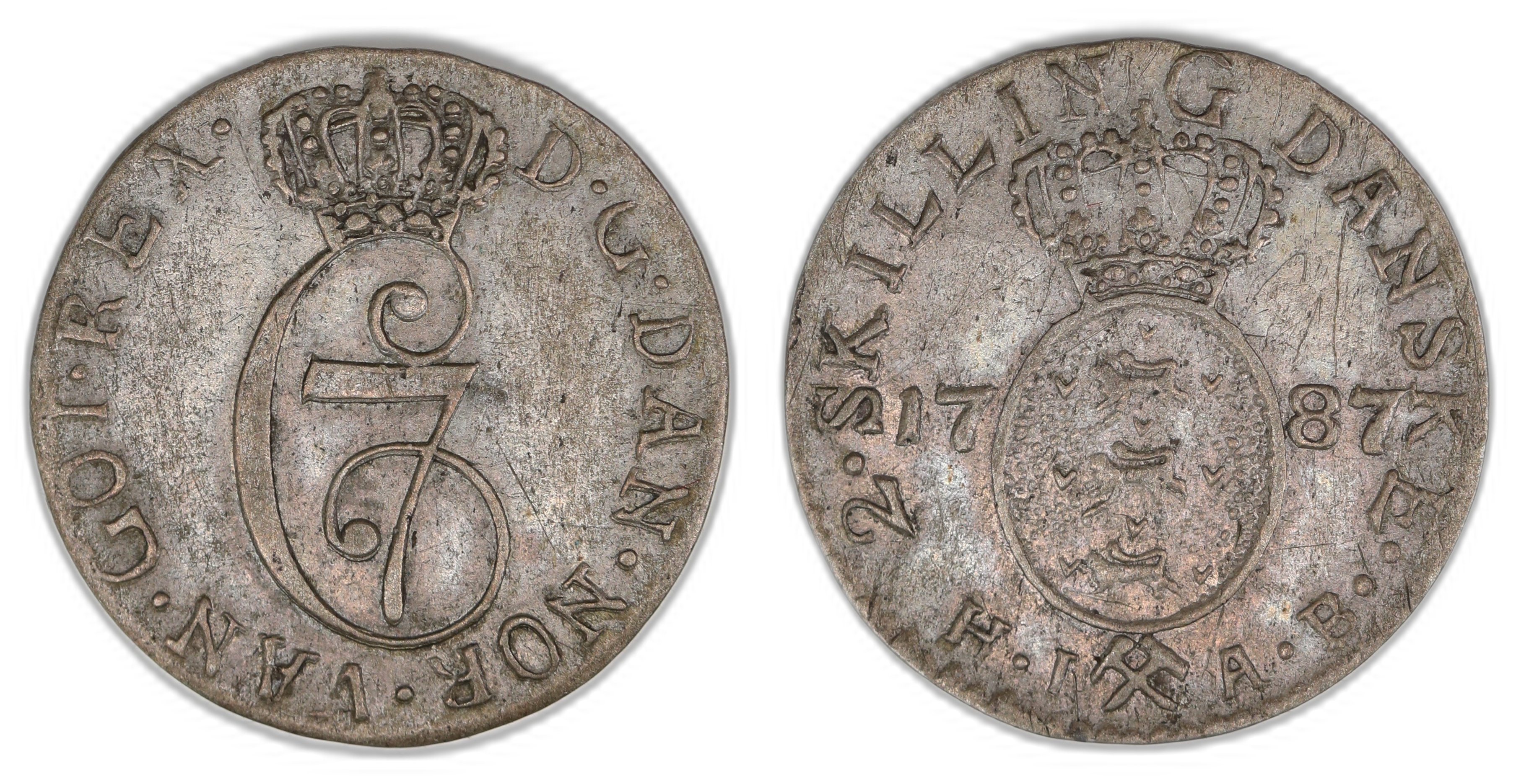 Norge 2 Skilling 1787  Kv: 1+