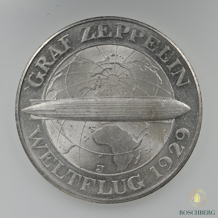 Germany 5 Mark 1929-J Zeppelin UNC